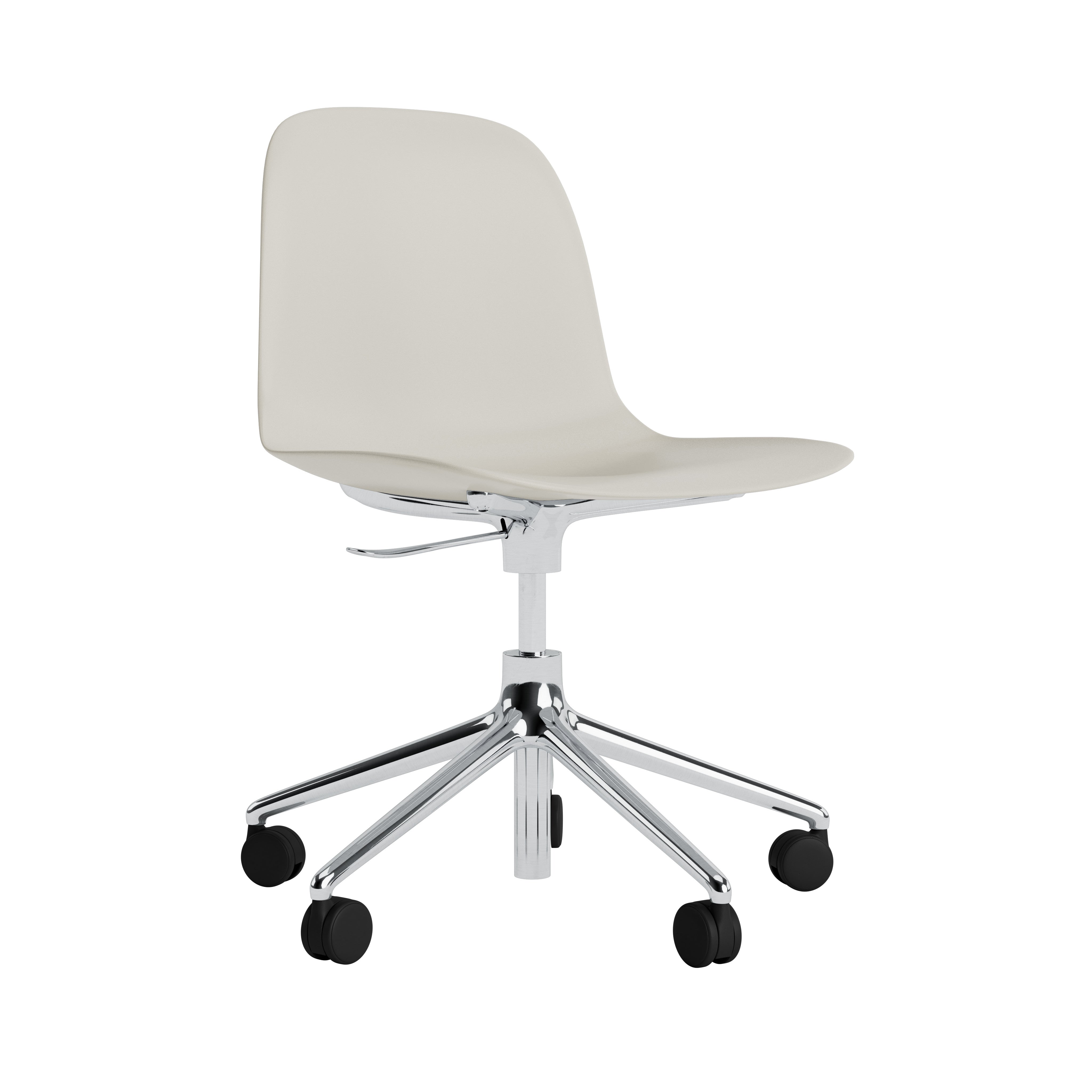 Office chair with adjustable 5W light gray forms with an aluminum base on wheels
