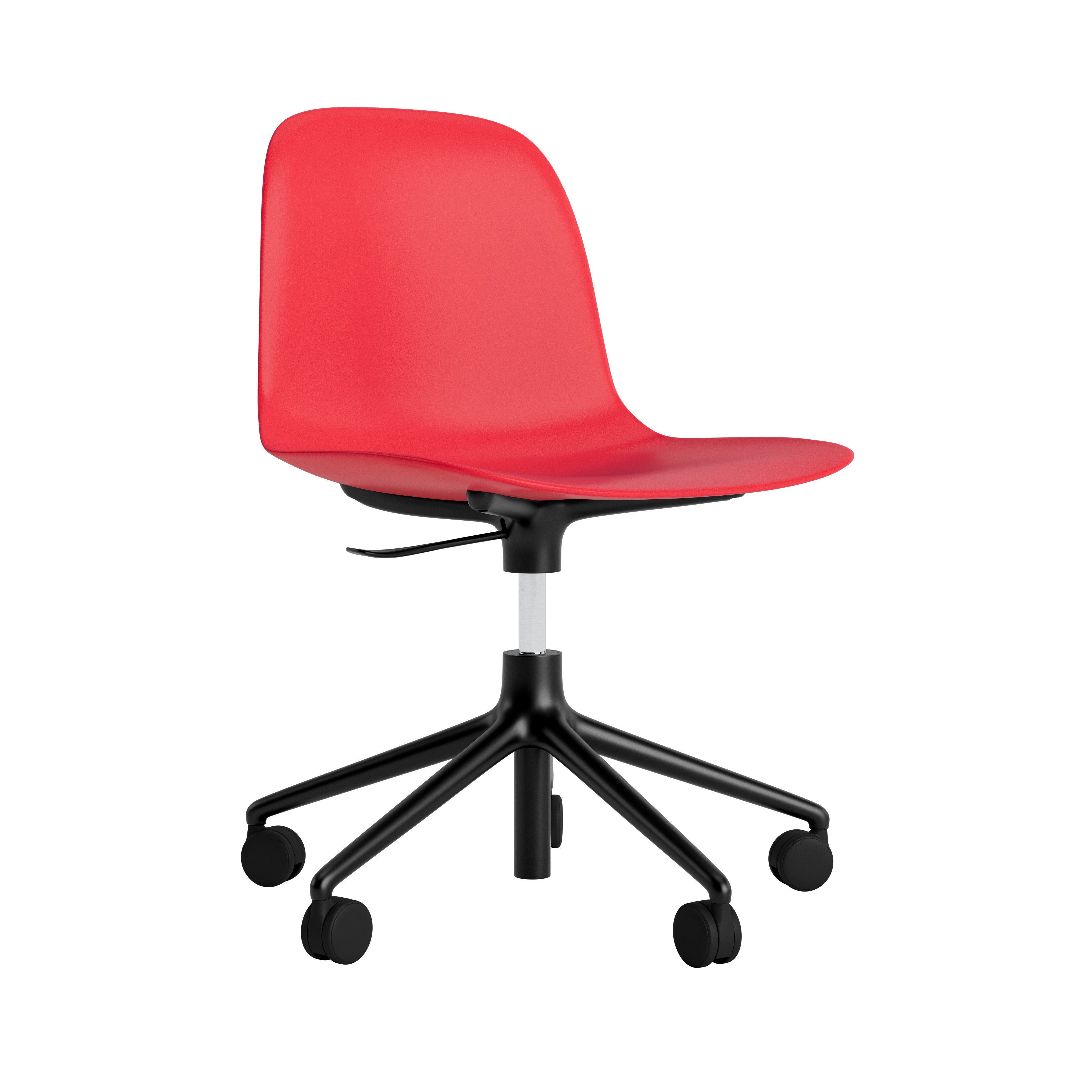 Office chair with adjustable 5W forms red with a black base on wheels