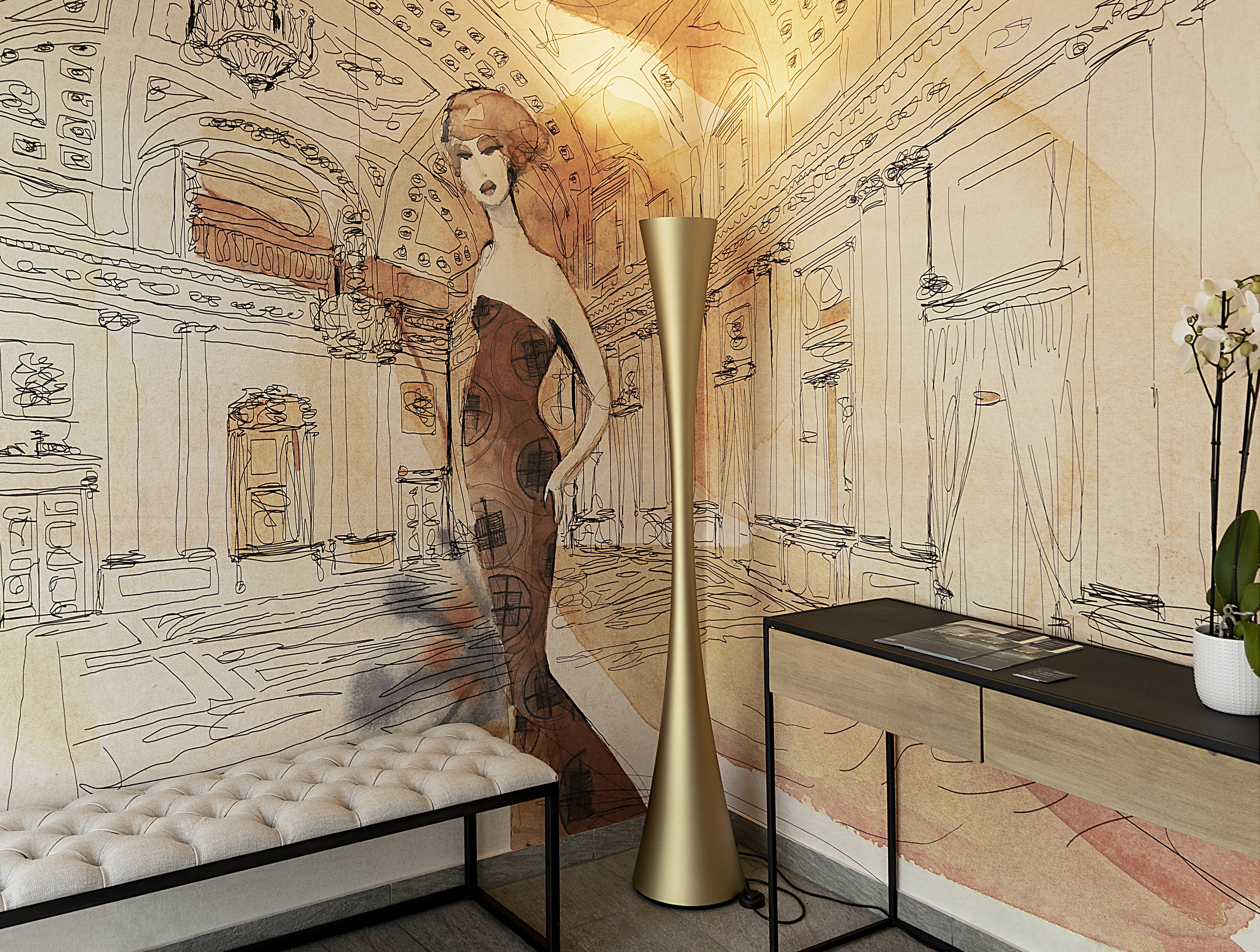 BICONICA Floor Lamp in Pearl Gold