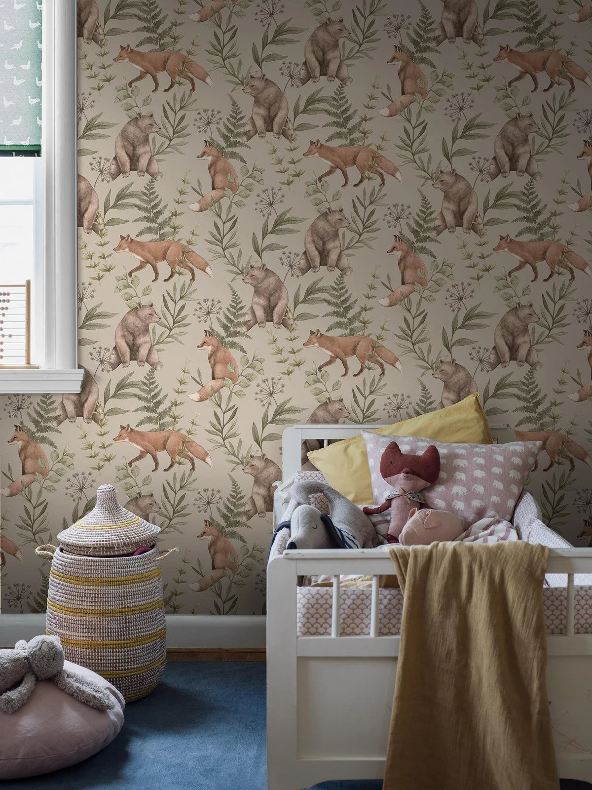 Wild Forest Beige Children's Wallpaper with Plant and Animal Motif