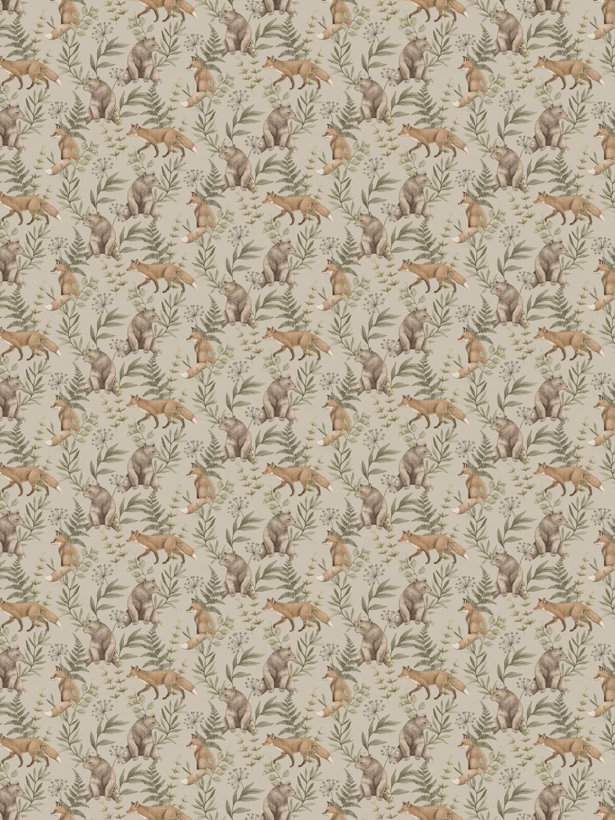 Wild Forest Beige Children's Wallpaper with Plant and Animal Motif