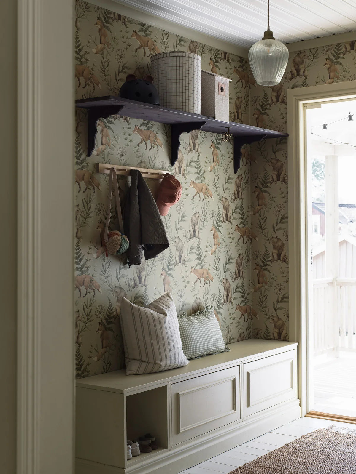 Wild Forest Beige Children's Wallpaper with Plant and Animal Motif