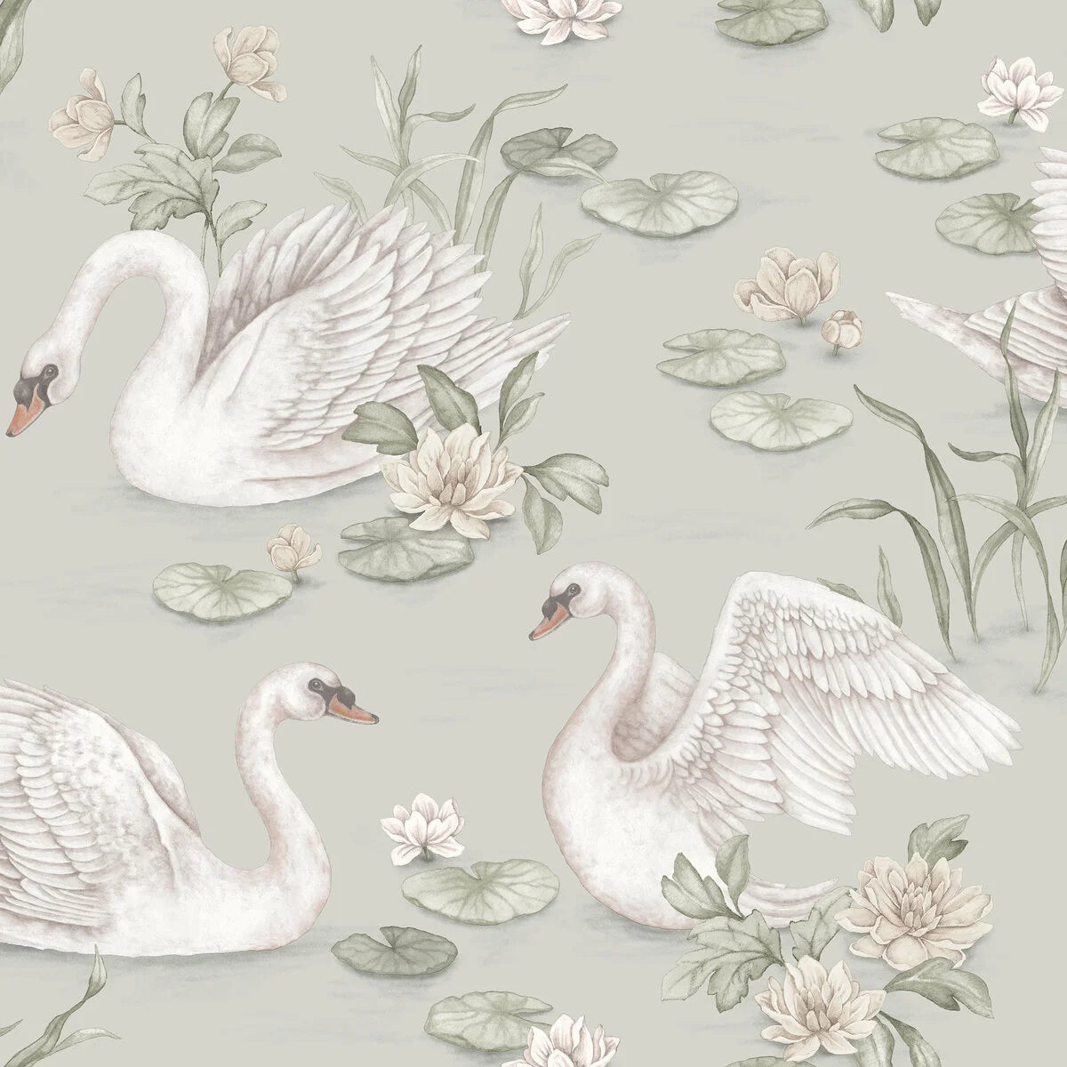 Children's wallpaper with plant and animal motif LILY SWAN gray