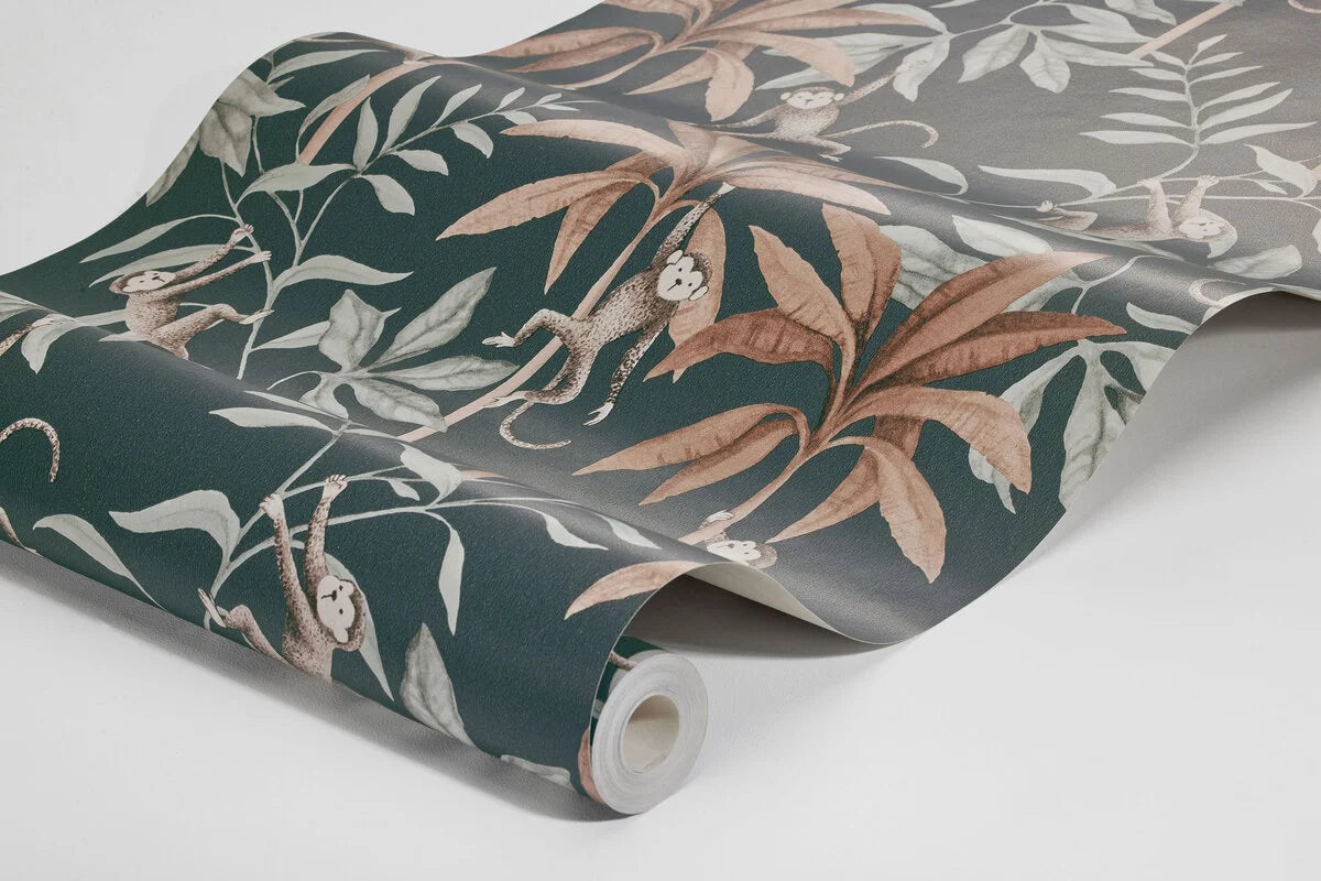 Kinder-Tapete mit Dschungelmotiv JUNGLE FRIENDS in Marineblau