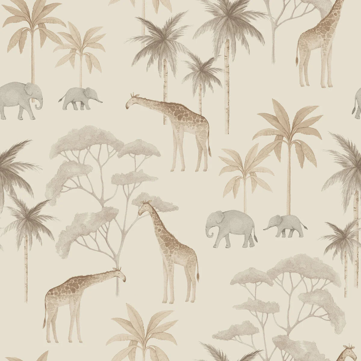 Children's wallpaper with a plant and animal motif SAVANNAH beige