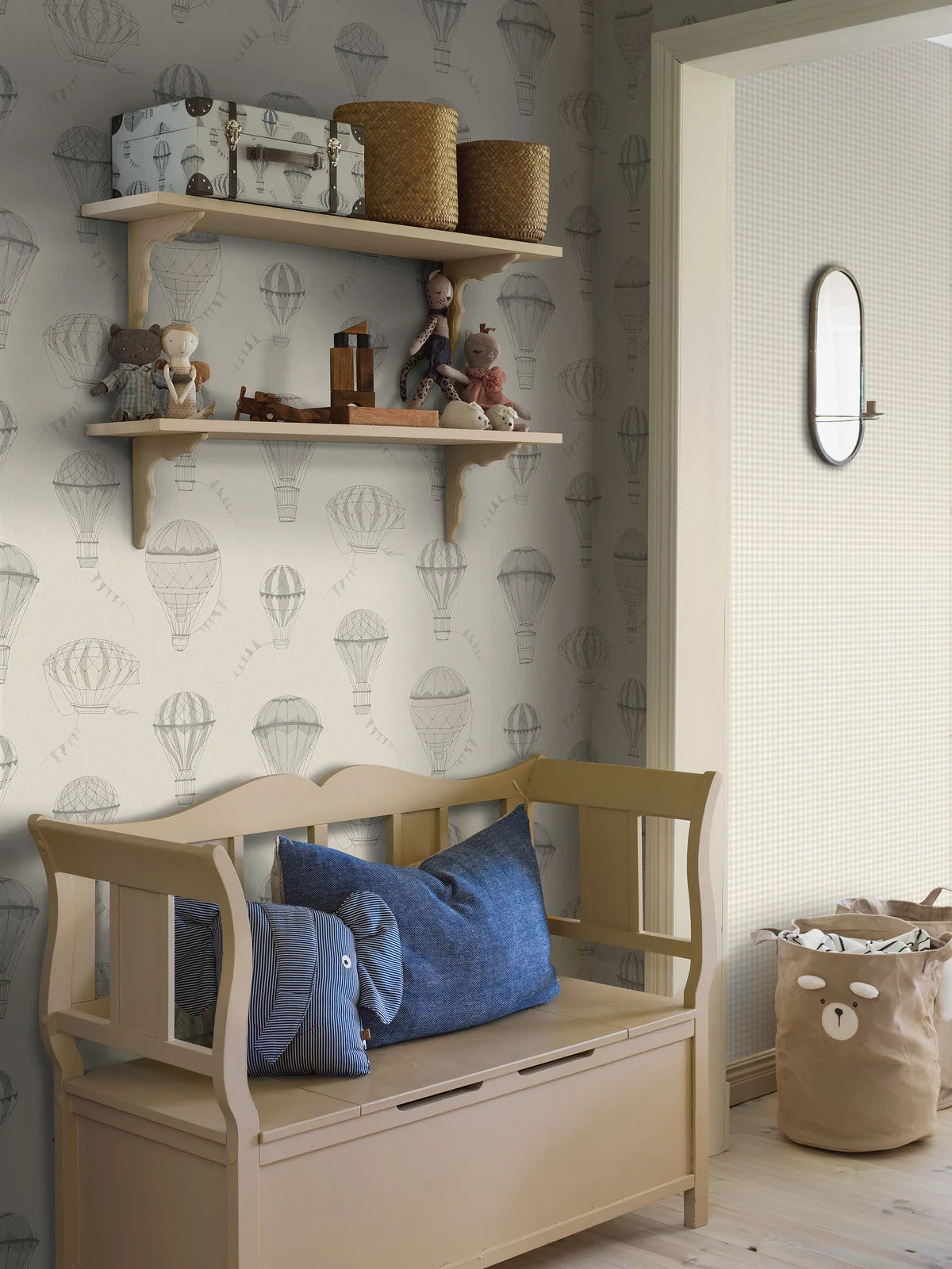 Kinder Tapete UP IN THE SKY creme mit grau
