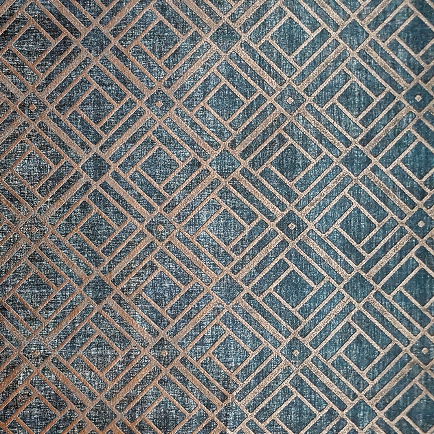 Metalltapete mit geometrischem Muster KHEOPS - BLEU NUIT blau mit braun
