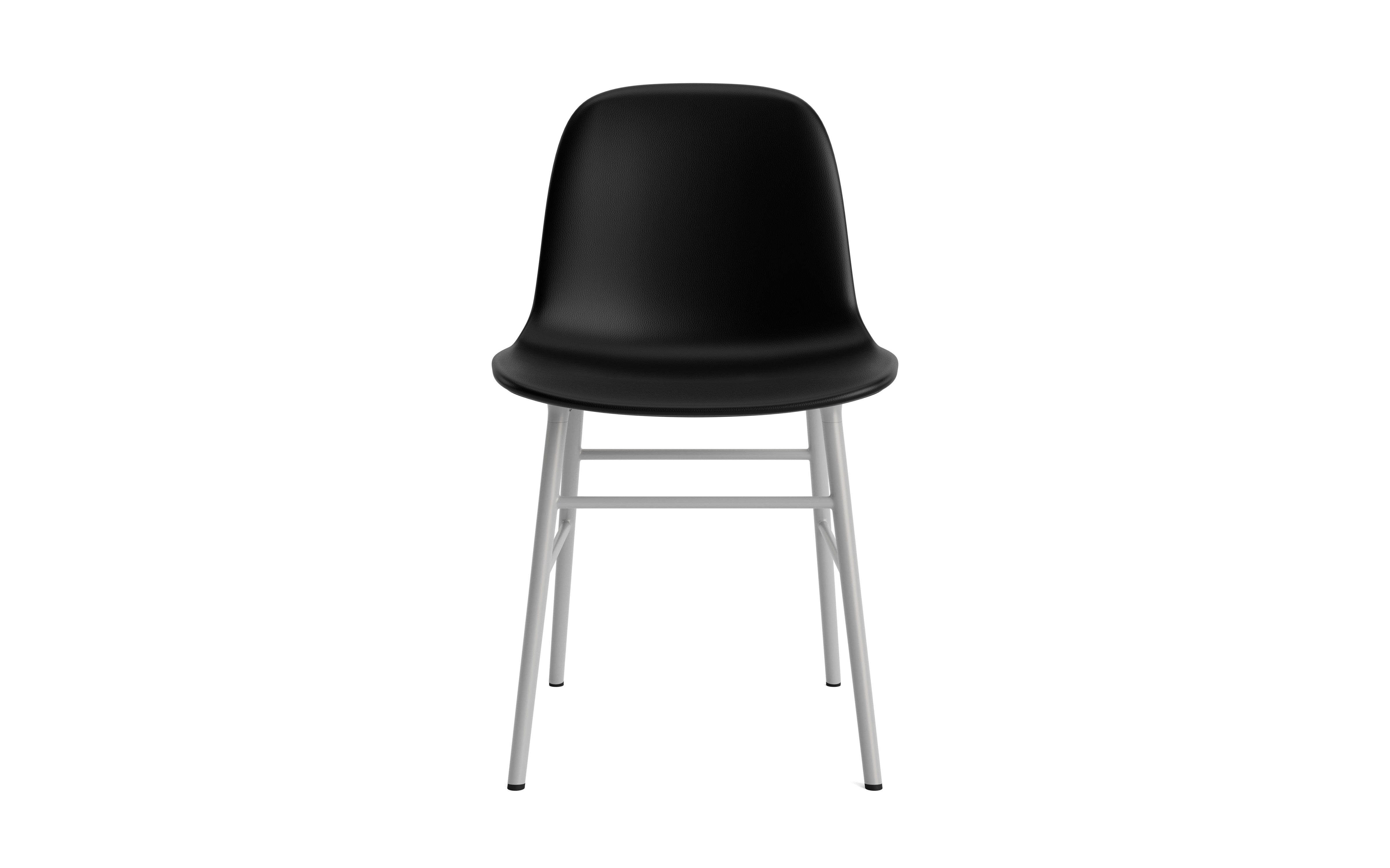 Upholstered chair forms with a chrome base