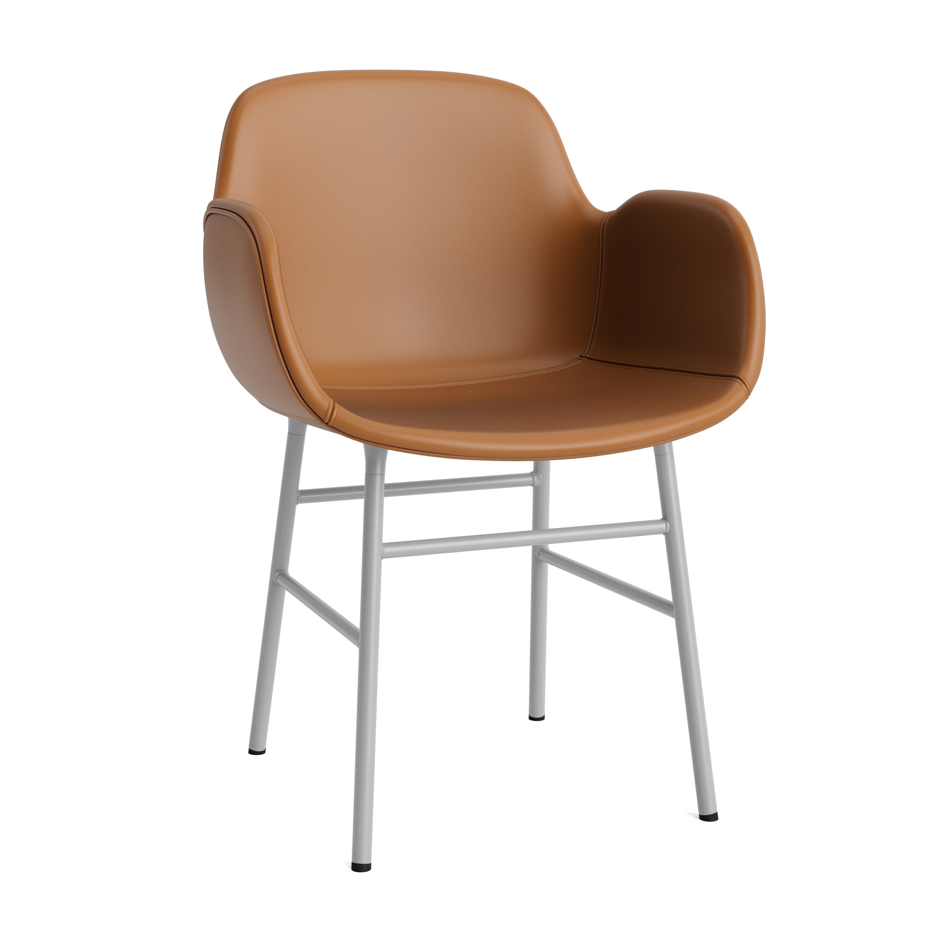 A chair upholstered with armrests of forms with a gray base