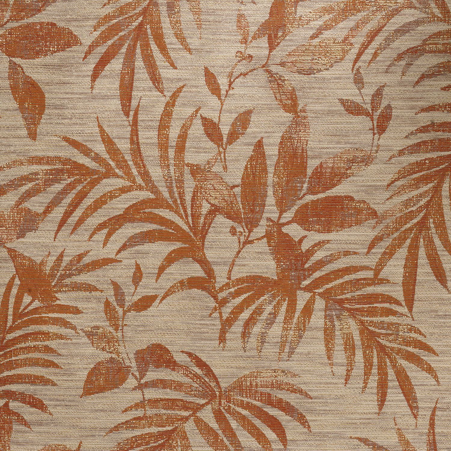 Textile wallpaper with a plant motif of SALIX leaves - ORANGE BRÛLÉ/OCHRE burnt orange with beige