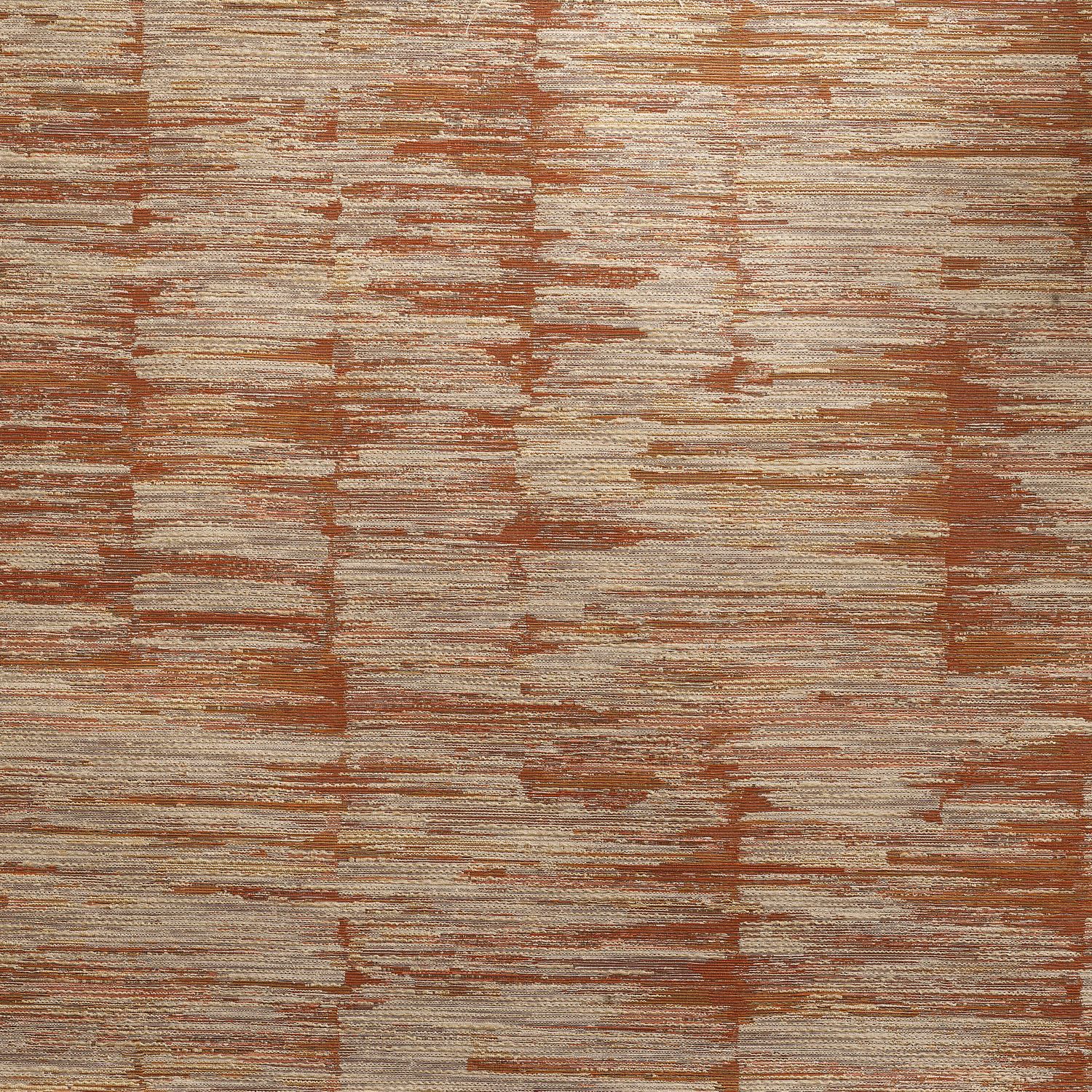 Textile wallpaper with a structural stripe design ALCHEMILLA - ORANGE BRÛLÉ/ROASTED ORANGE with beige