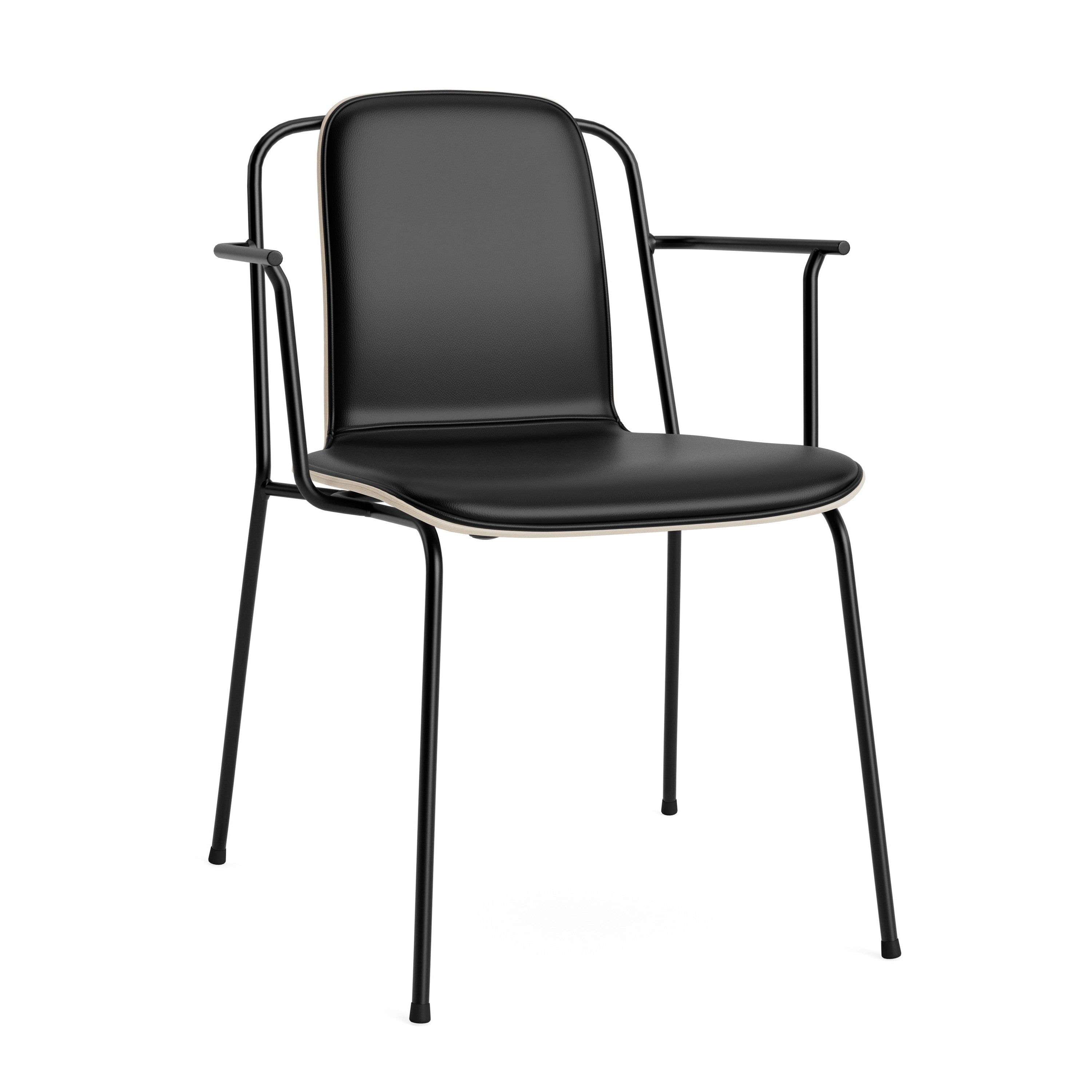 Chair with armrests Studio Upholstered front with light gray ash veneer and black base
