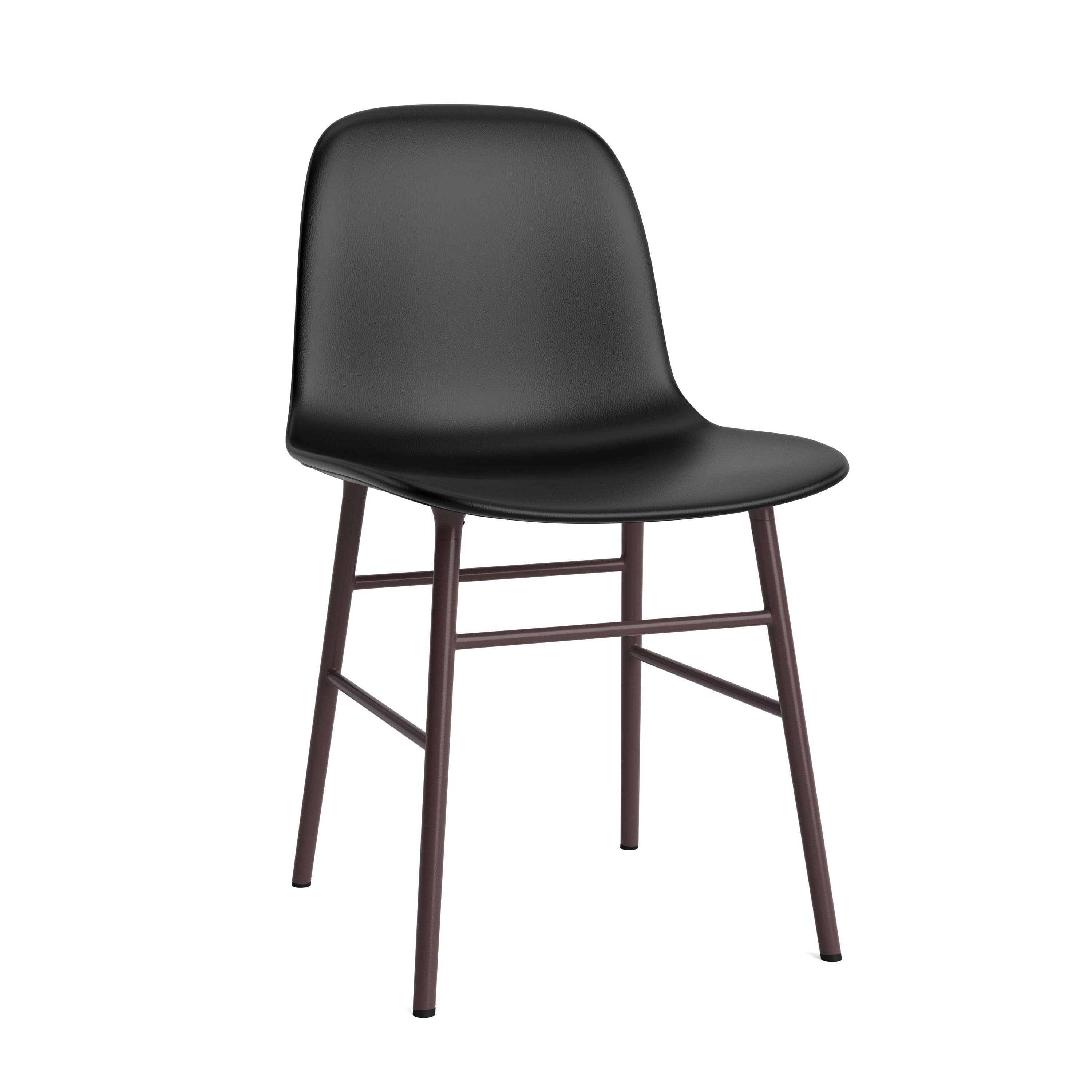 Upholstered chair forms with a black base