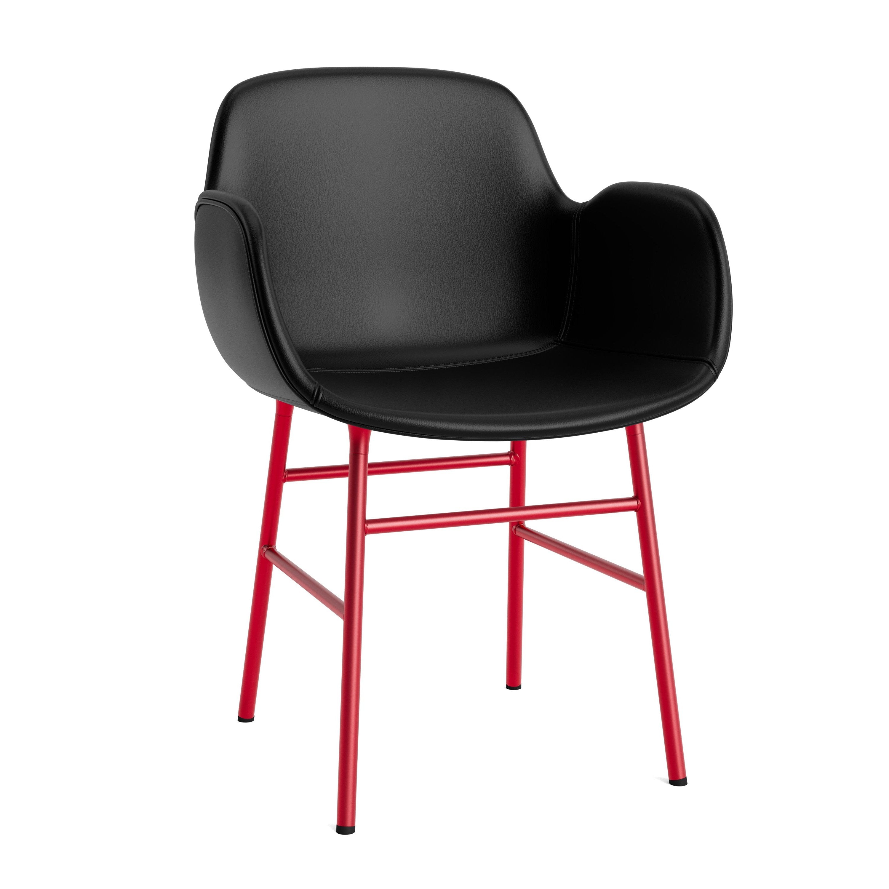 Upholstered chair with armrests of forms with a red base