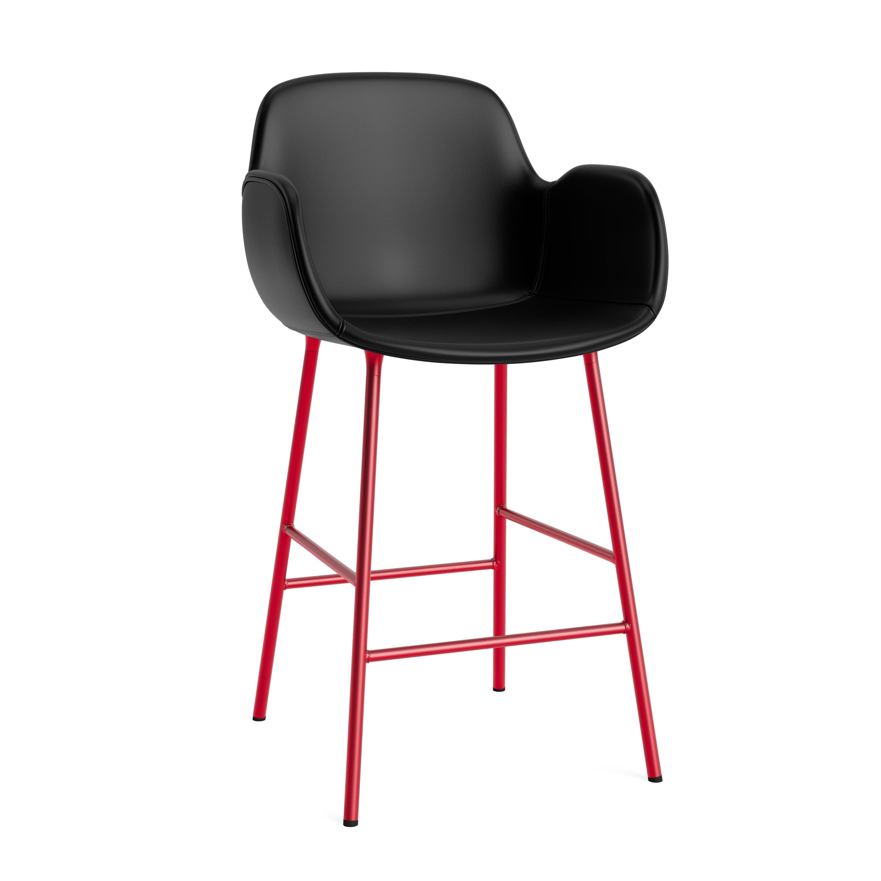 Bar chair upholstered with armrests of forms with a red base