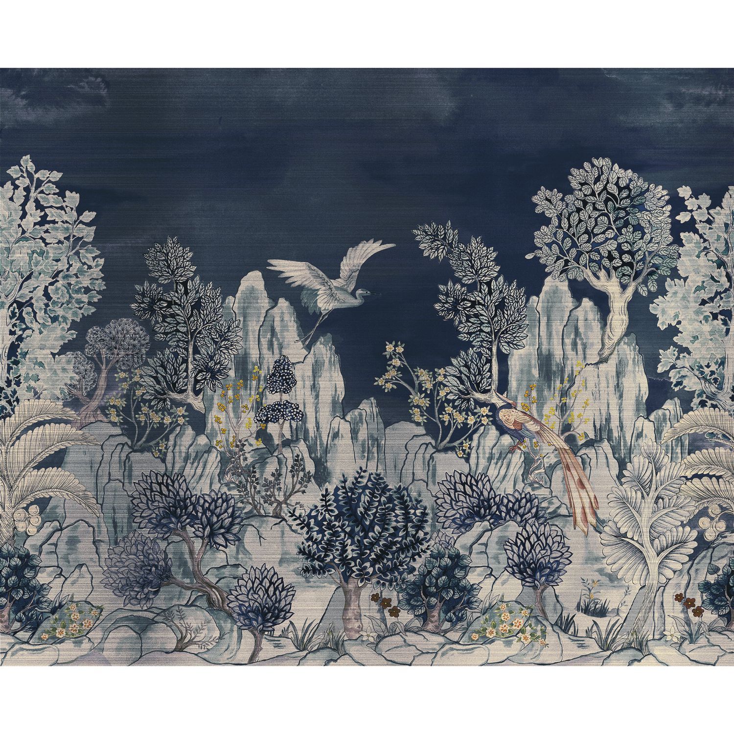 HANG MUA navy blue mural with a plant landscape