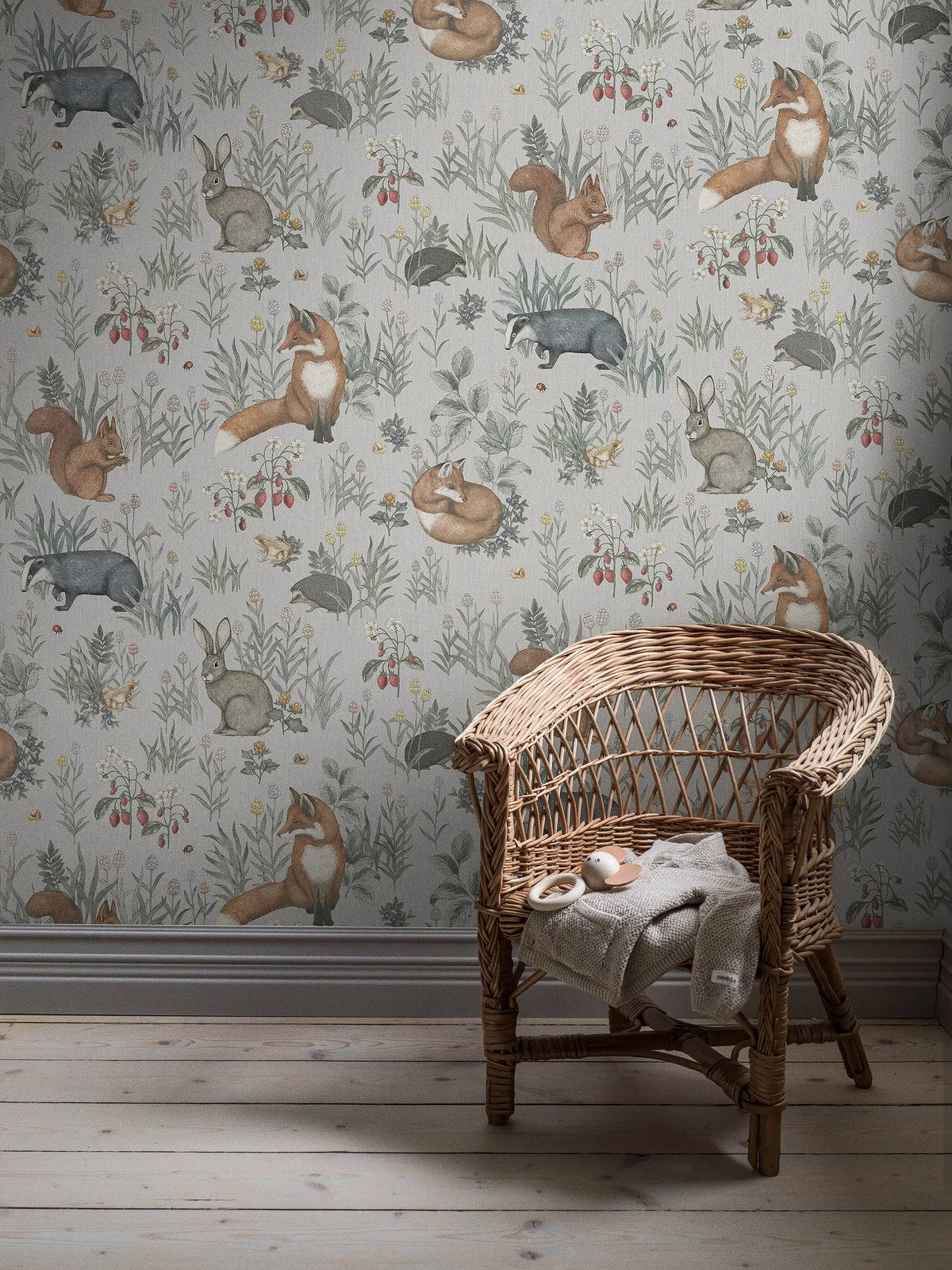 Wandtapete mit tierischem Motiv FOREST FRIENDS blau