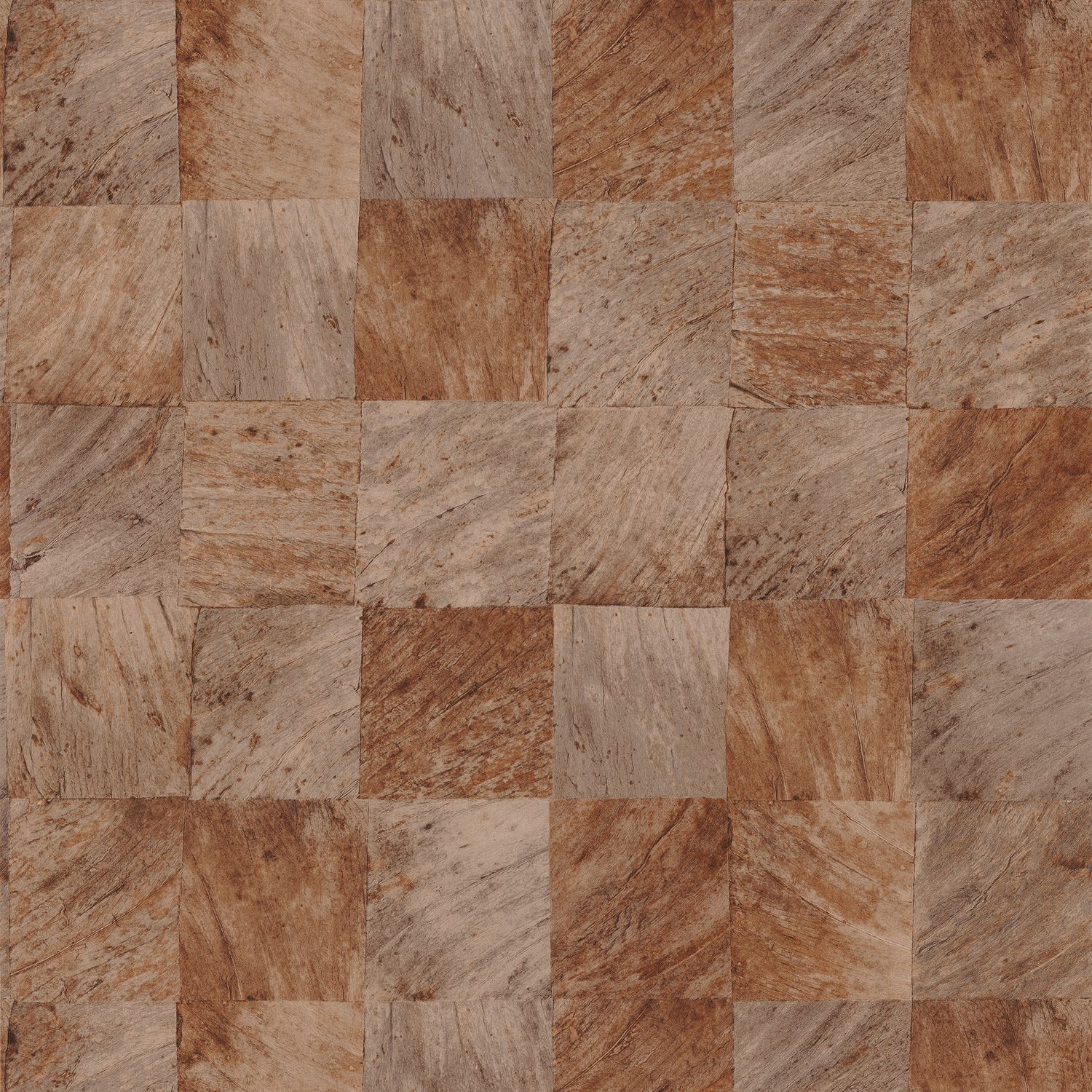 Strukturierte Tapete mit geometrischem Muster, die Holz imitiert - ABALE - Tabakbraun