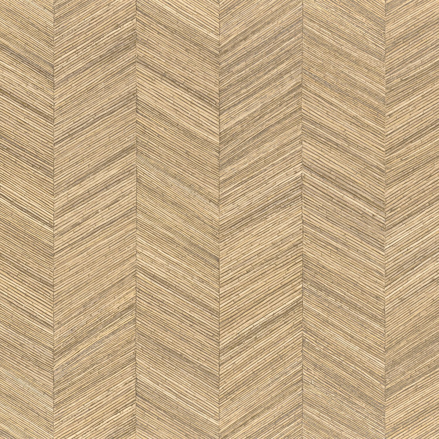 Geometric structural wallpaper imitating wood with a herringbone pattern OCOTEA - SABLE warm beige