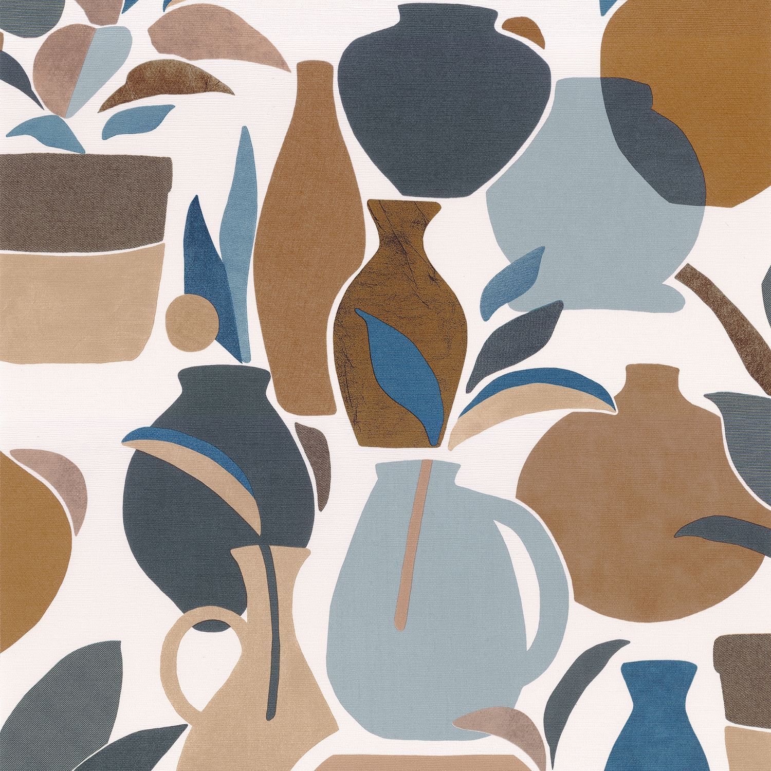 Strukturierte Tapete mit Vasenmotiv VALLAURIS - CAMEL/MARINE blau mit braun