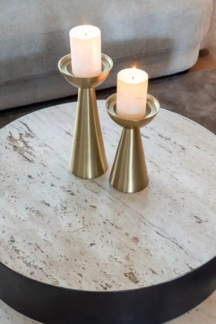 Couchtisch AVALON Travertin mit braunem Gestell