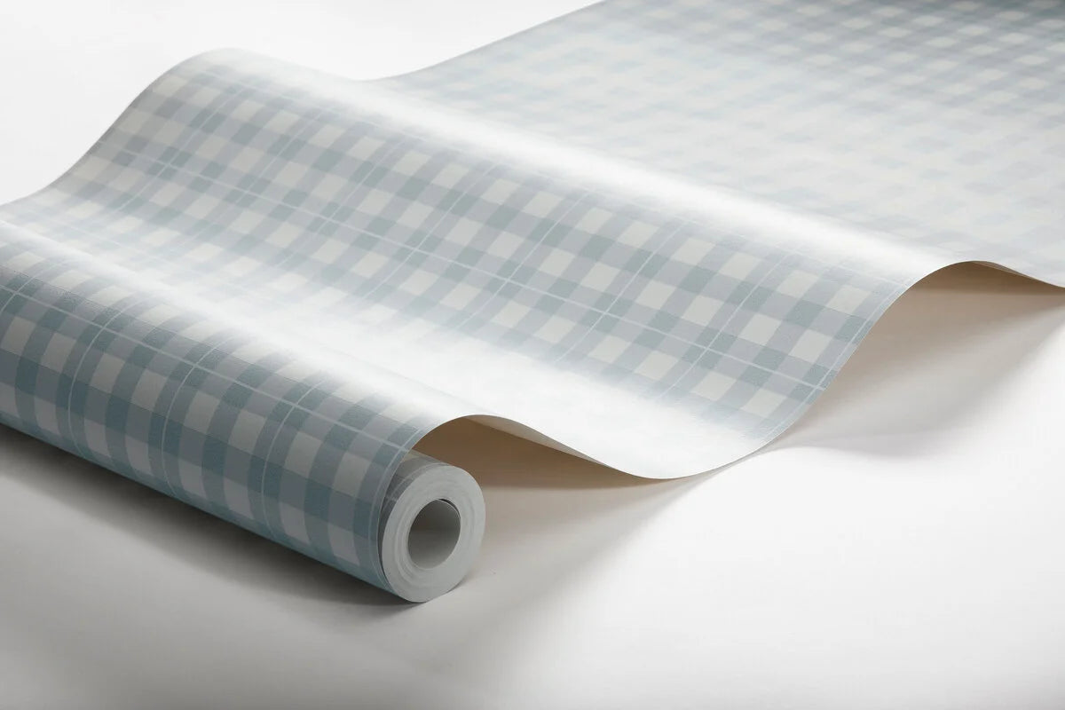 Tapete mit geometrischem Karomuster FRIDA blau mit weiß