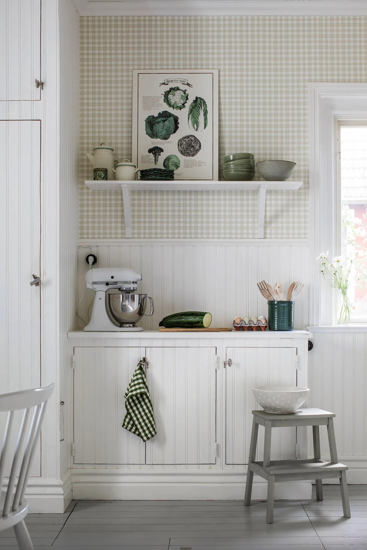 Tapete mit geometrischem Karomuster FRIDA beige mit Weiß