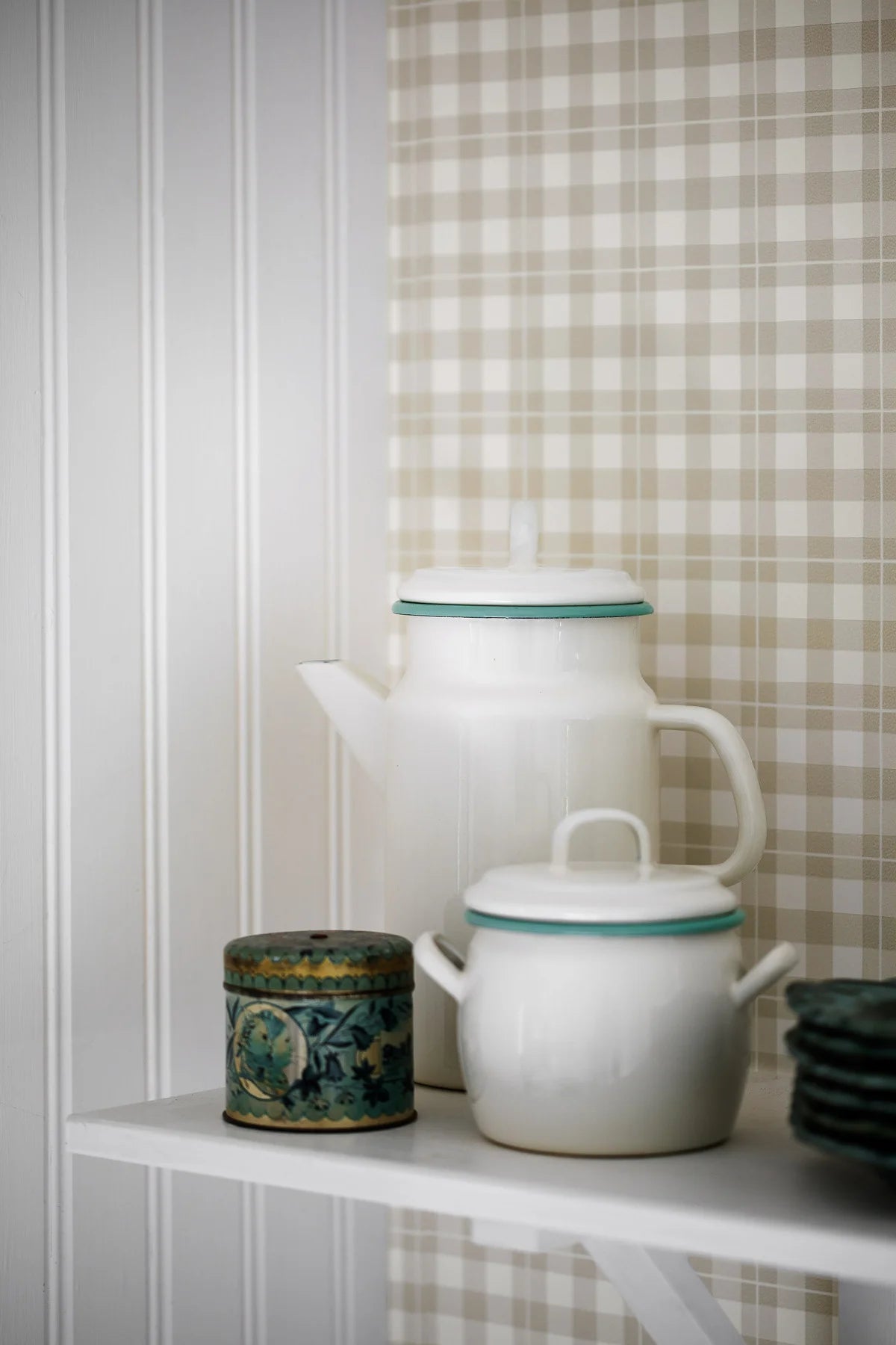 Tapete mit geometrischem Karomuster FRIDA beige mit Weiß