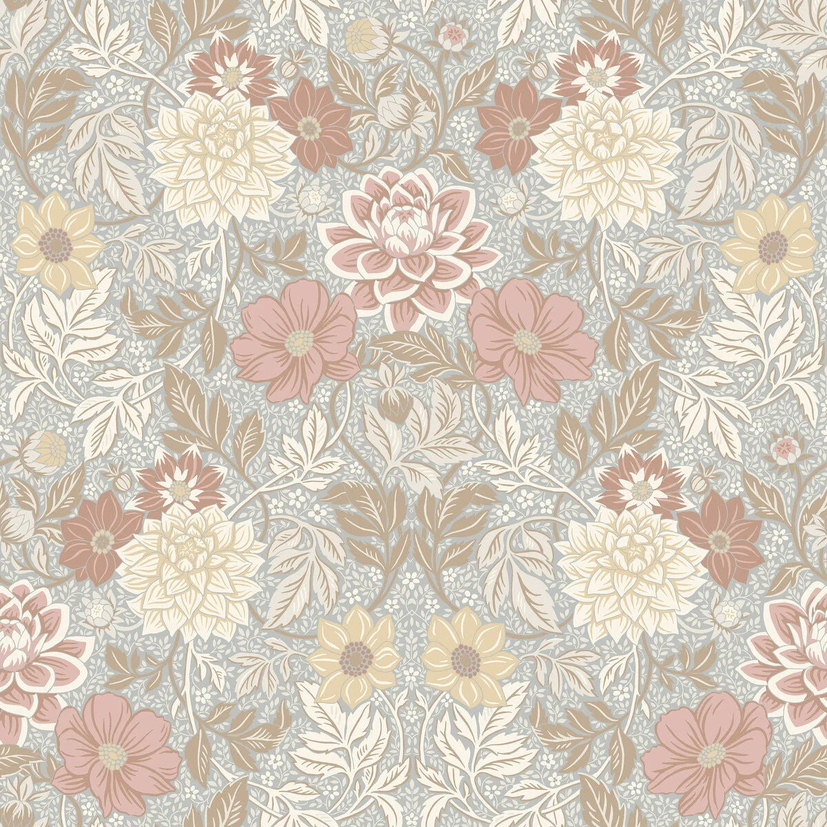 Vlies-Tapete mit Pflanzenmuster DAHLIA GARDEN in Blau mit Beige