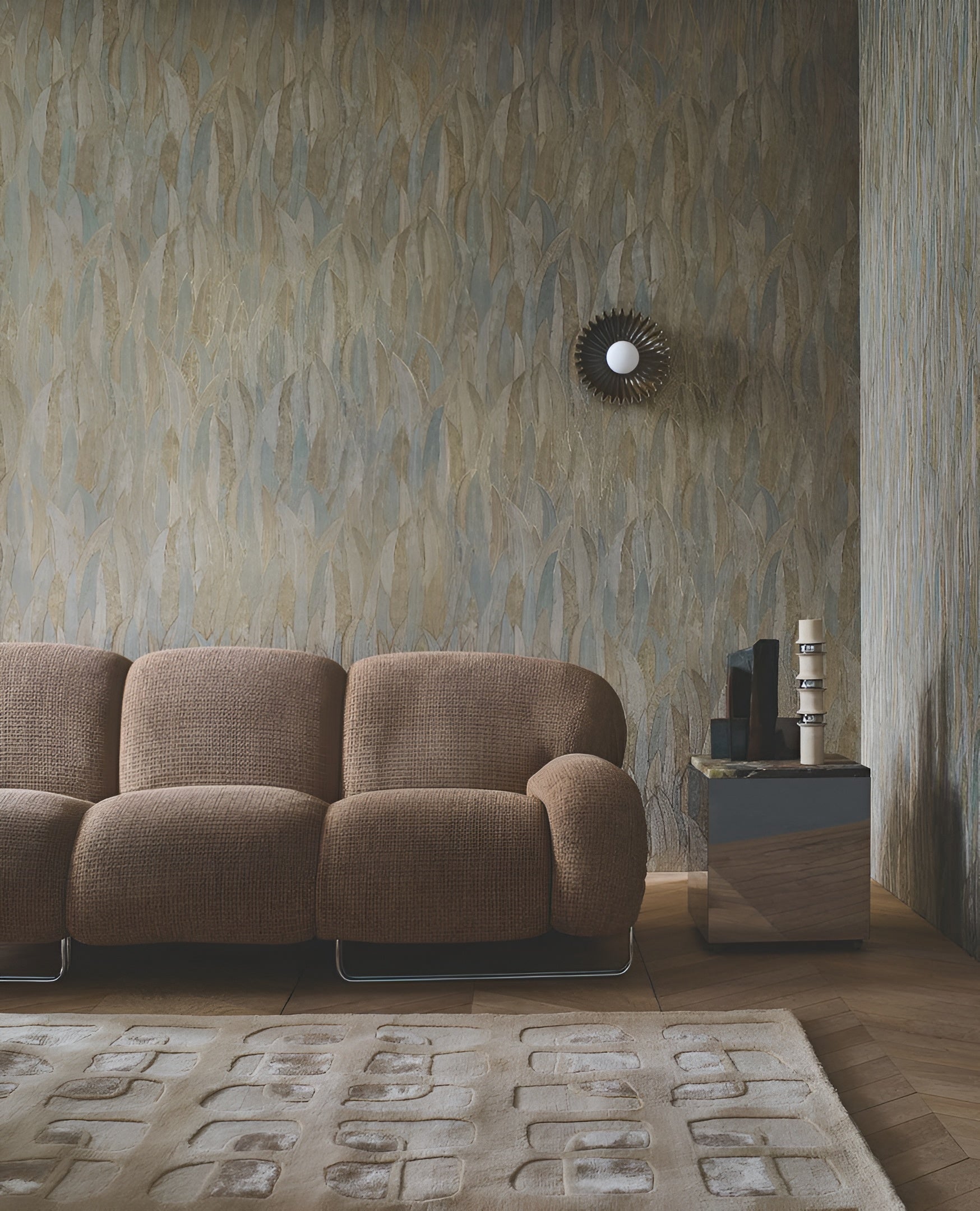 Tapete mit Pflanzenmotiv CINEREA - VERT grün mit Gold