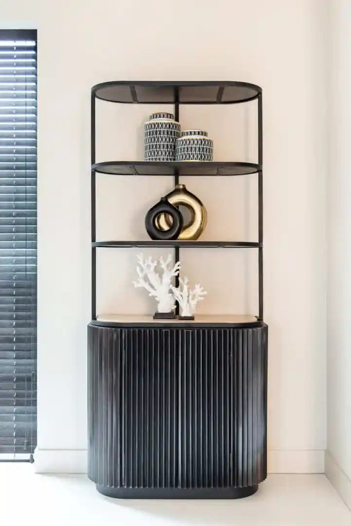 Regal HAMPTON schwarz mit Travertinplatte