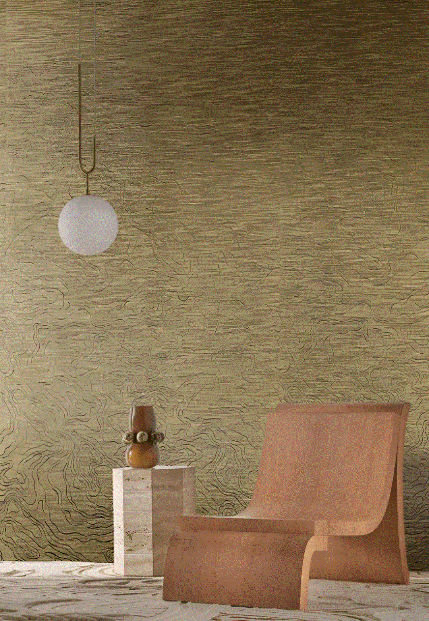 Strukturtextilwandbild ONDES PRÉCIEUSES - CAMEL braun