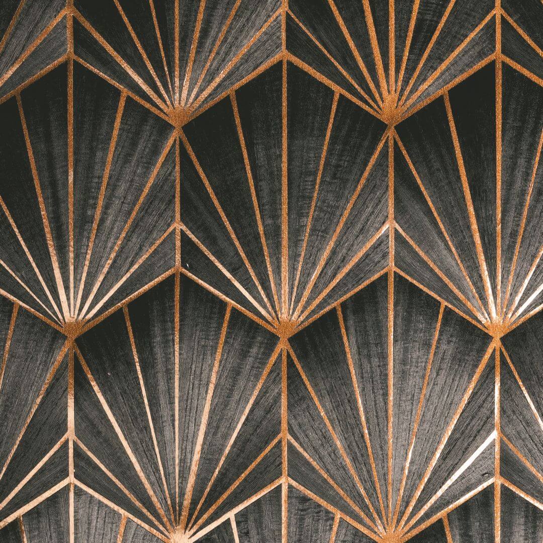 Furnierte Tapete mit geometrischem Art Deco-Muster MYTHIQUE - CARBONE BRONZE dunkelbraun