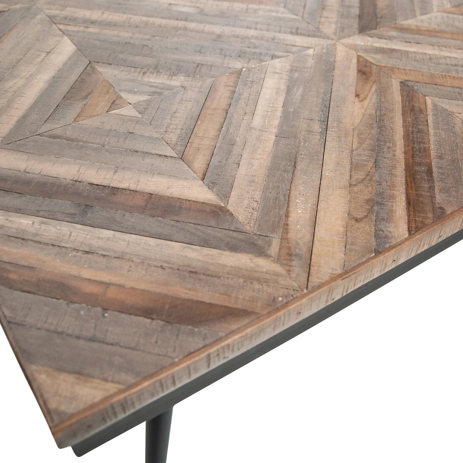 Rhombischer Tisch, Teenholzholz mit einer schwarzen Metallbasis