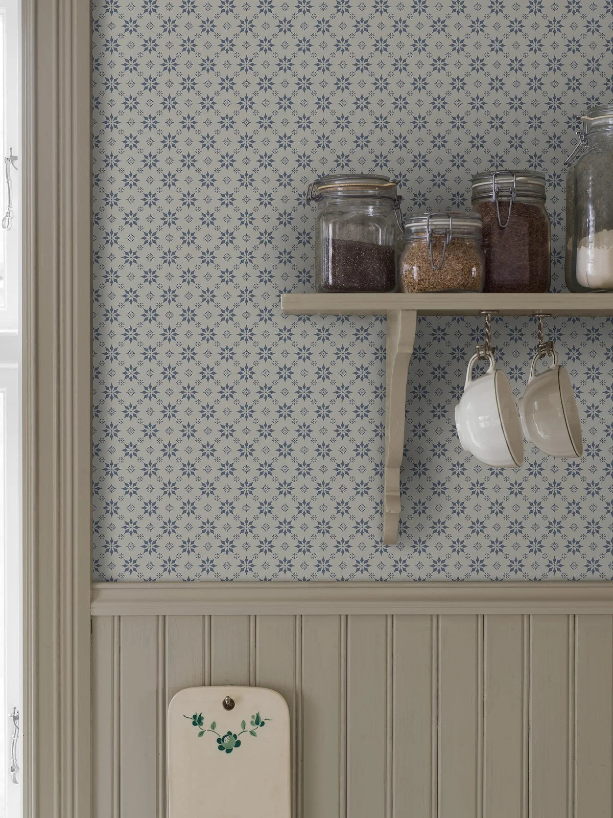 Vlies-Tapete mit geometrischem Muster STELLA in Weiß mit Blau