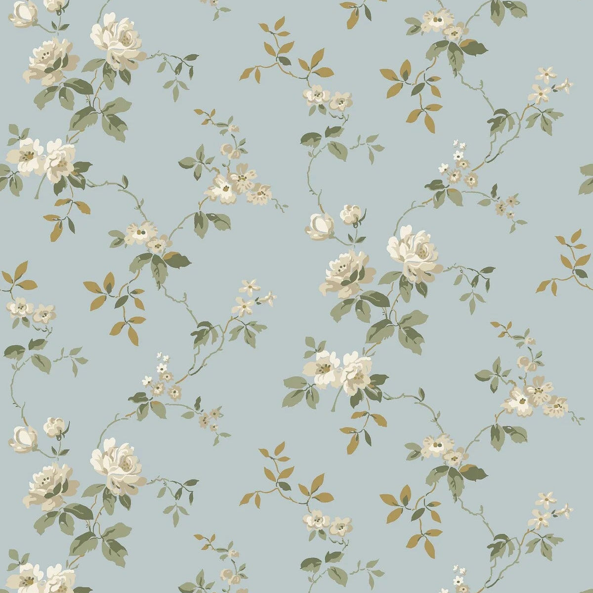 VÄRMDÖ Vlies-Tapete mit pflanzlichem Muster in Blau und Weiß