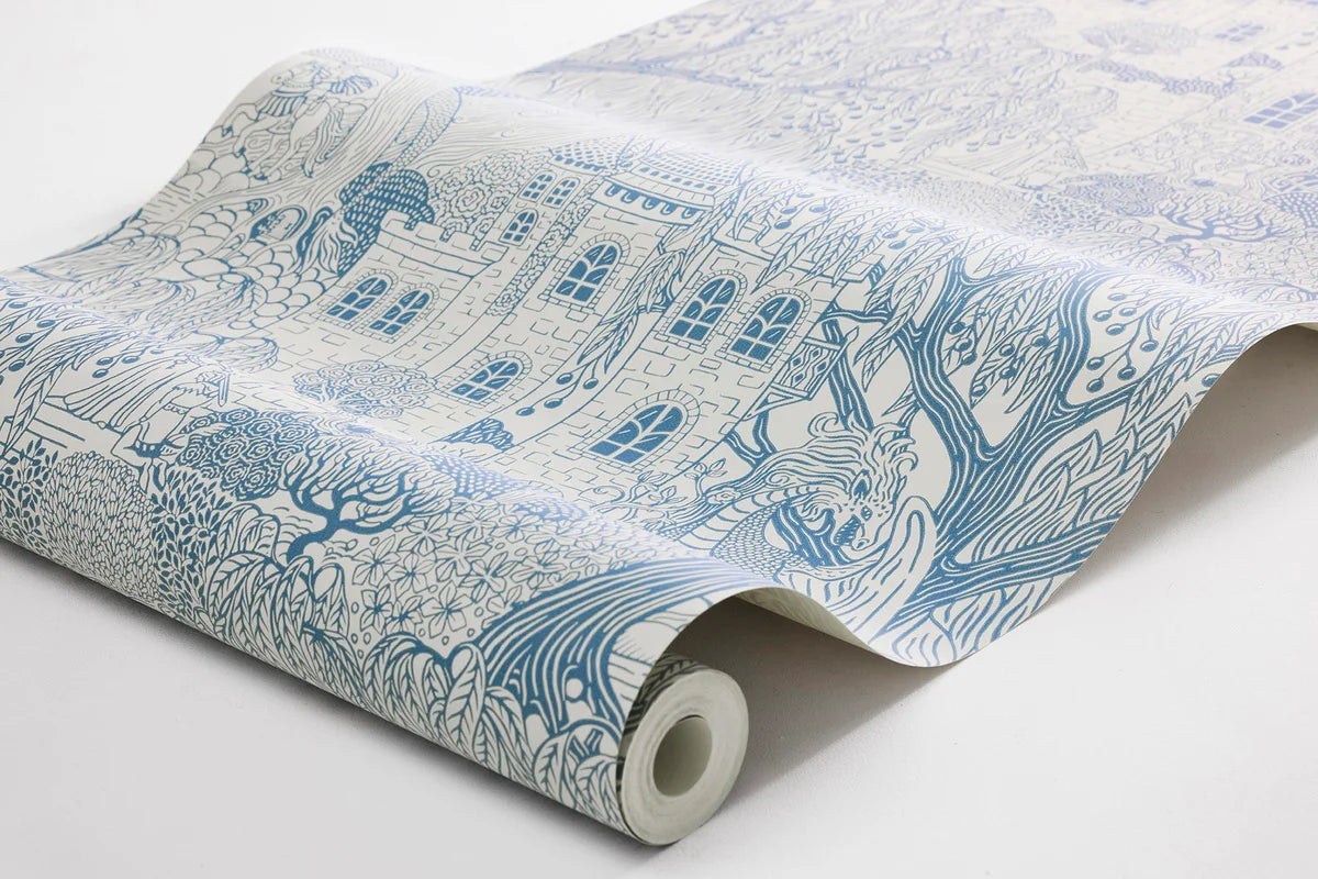 Kinder-Tapete mit dem Märchenmotiv KÖNIGREICH DER WEIDEN blau