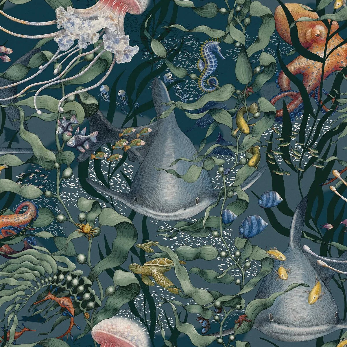 Kinder-Tapete mit Meereslebewesen-Motiv UNDERWATER MAGIC dunkelblau