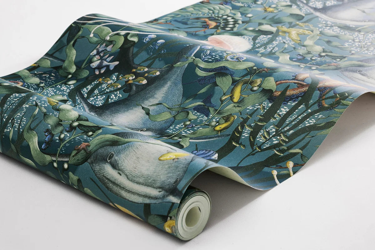 Kinder-Tapete mit Meereslebewesen-Motiv UNDERWATER MAGIC dunkelblau