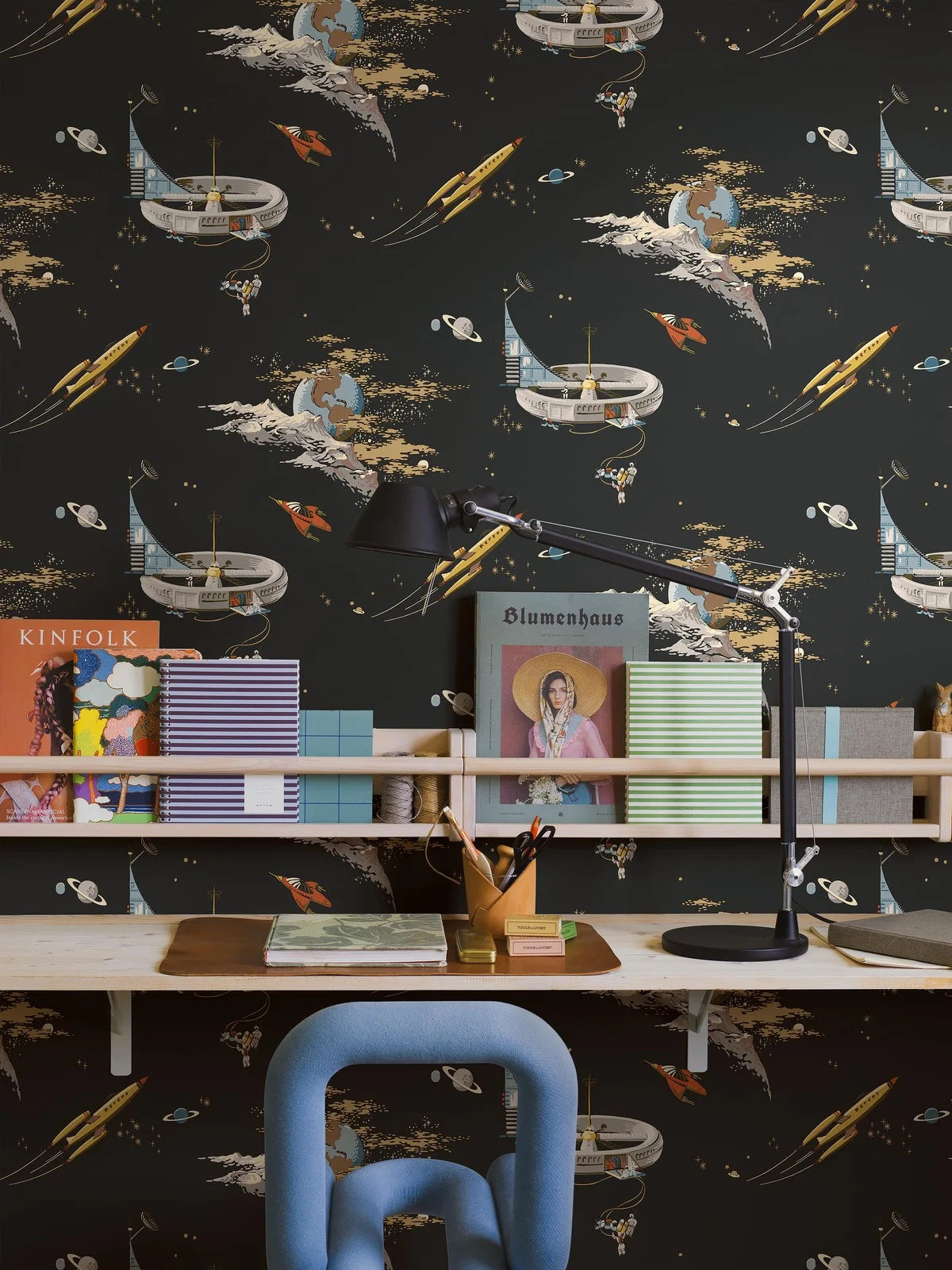 Children's wallpaper with a space theme SPACE ADVENTURE black