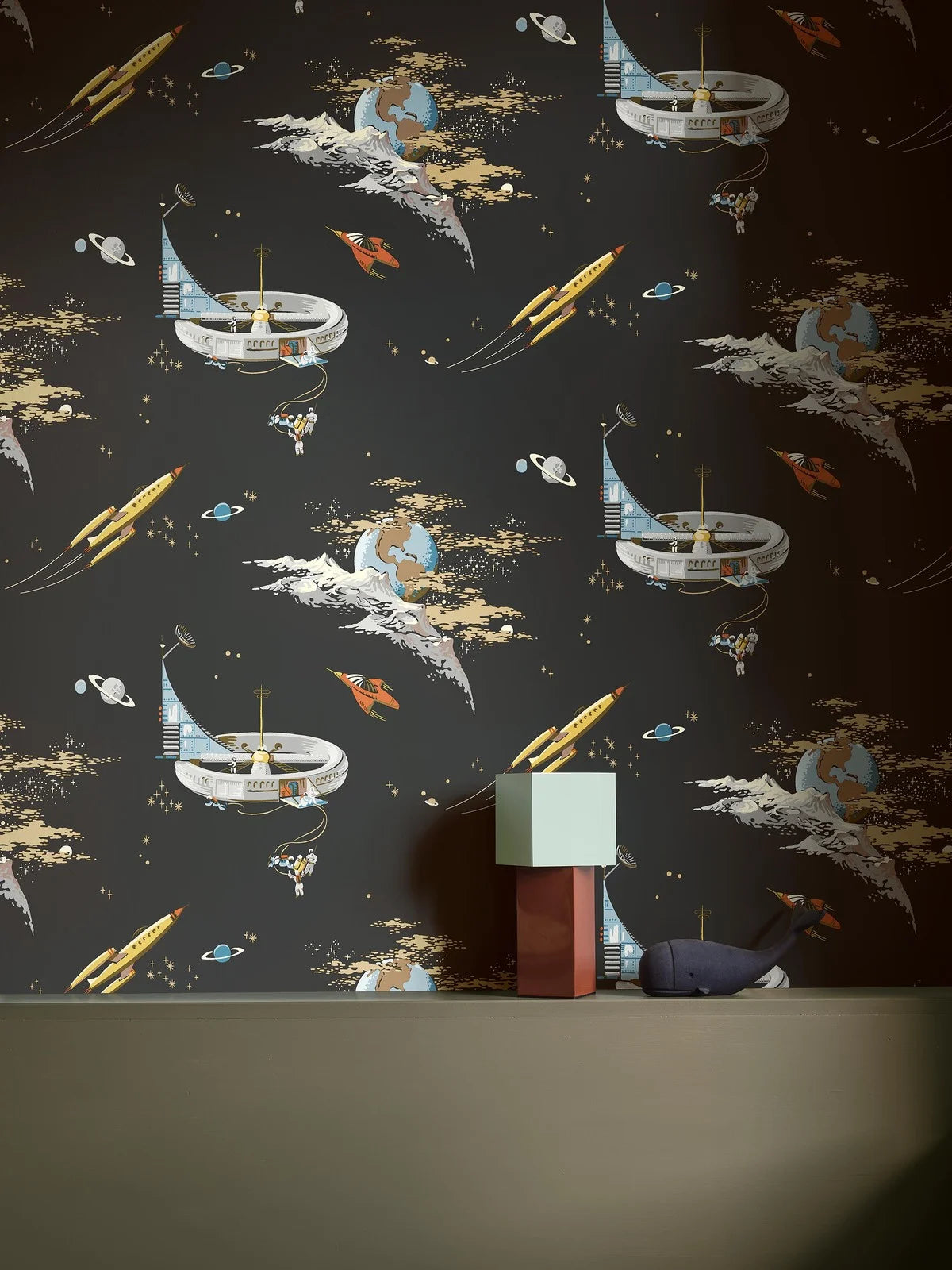 Children's wallpaper with a space theme SPACE ADVENTURE black