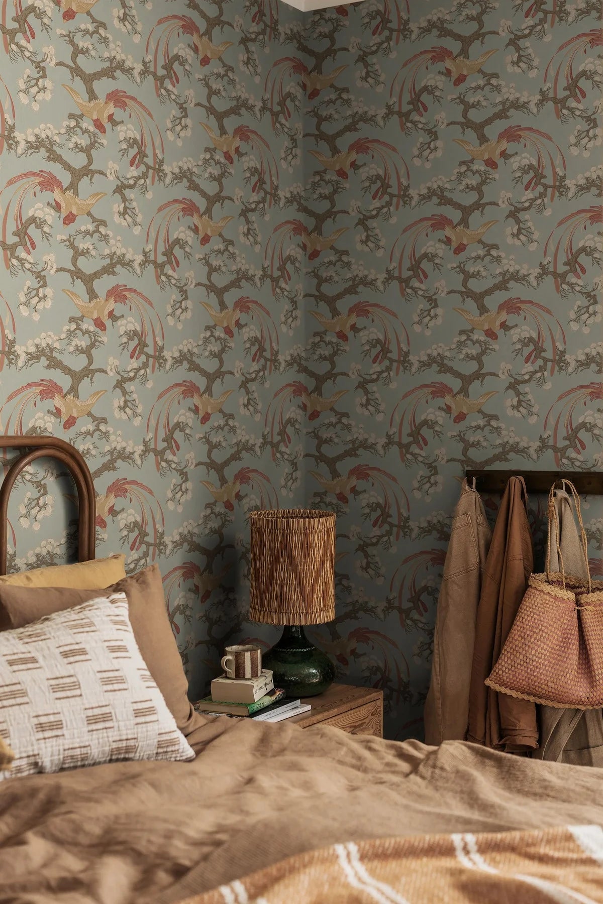 FENIX Blue Floral and Animal Pattern Wallpaper