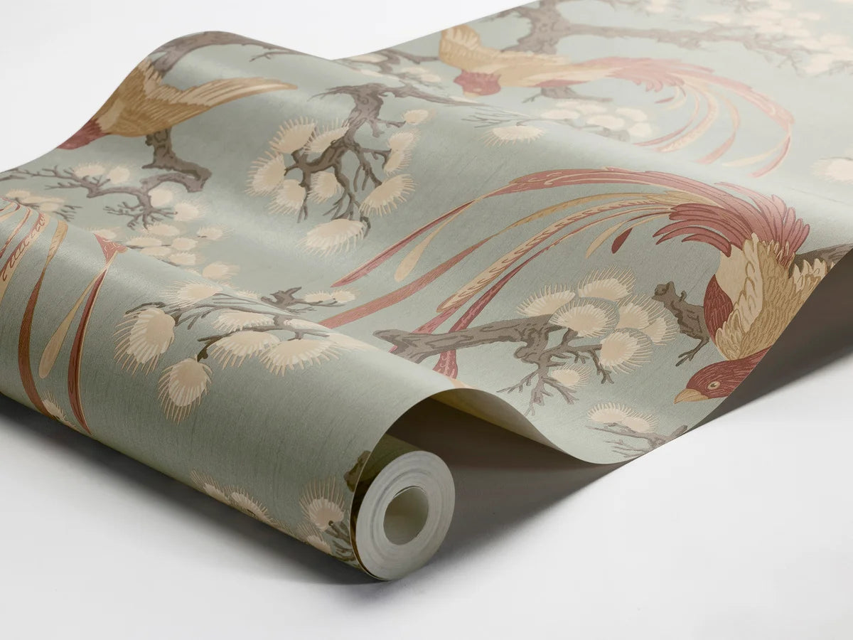 FENIX Blue Floral and Animal Pattern Wallpaper