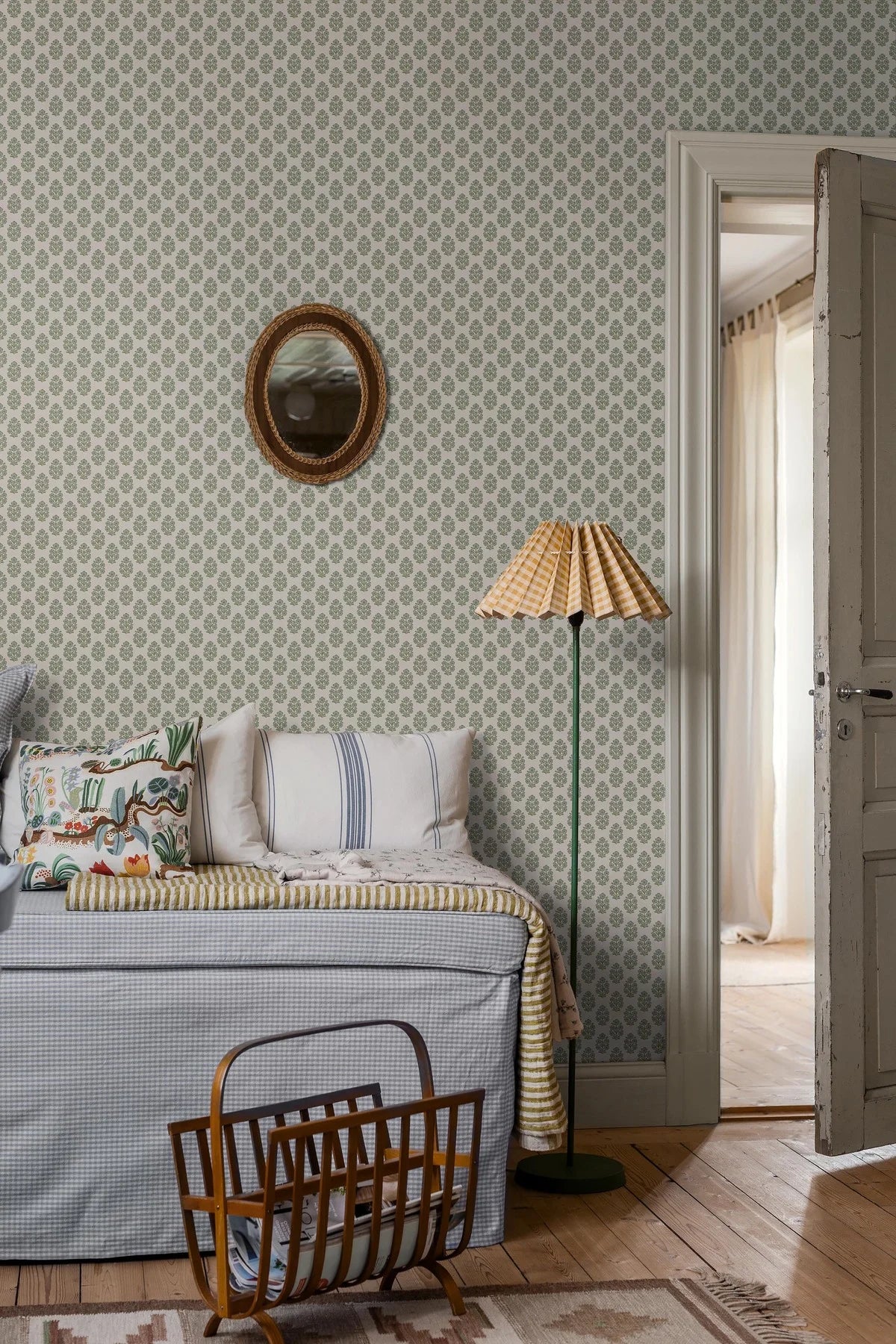 Tapete mit floralem Muster SIBYLLA cremefarben mit Blau