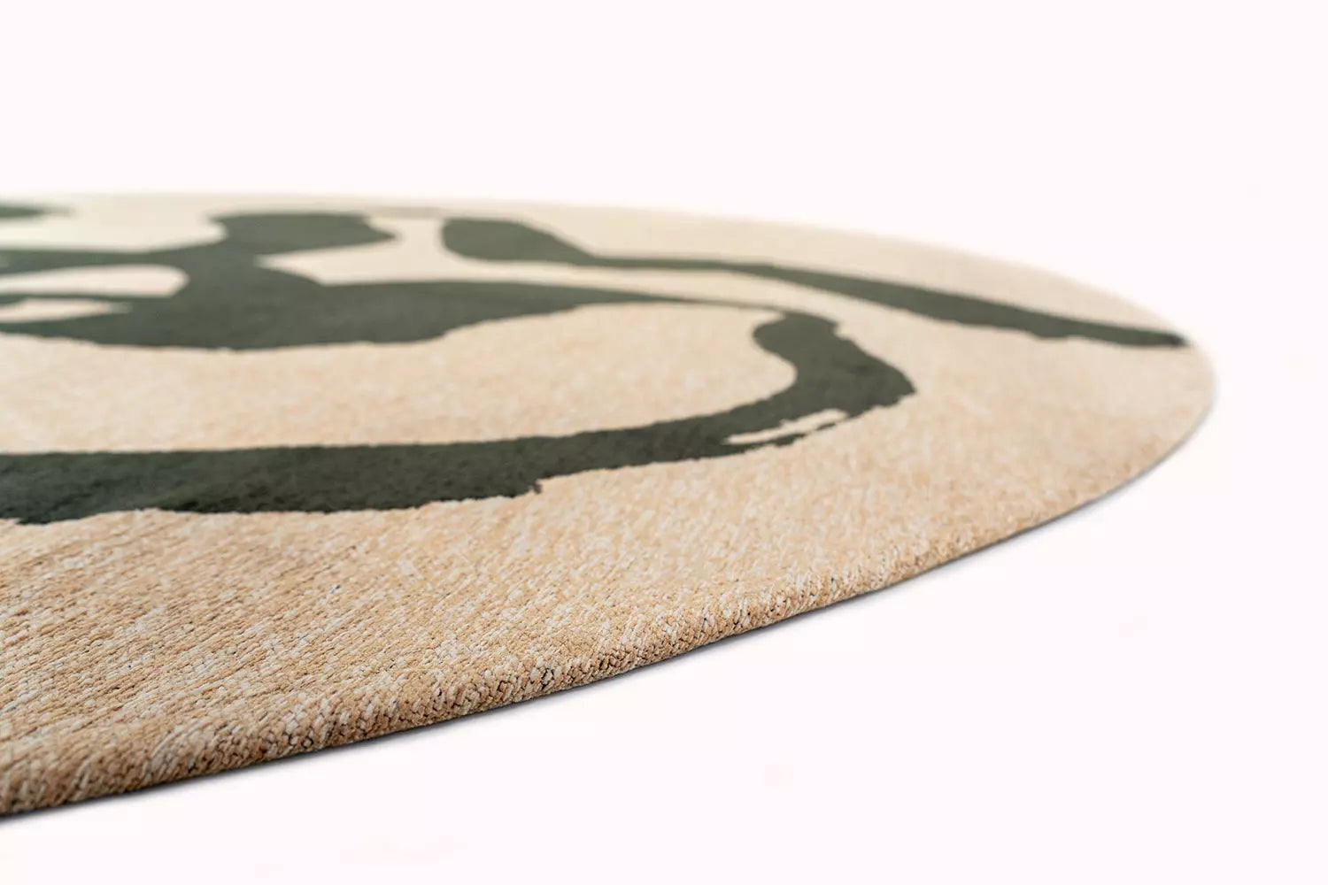 Runder Teppich RIBBON beige mit dunkelgrün