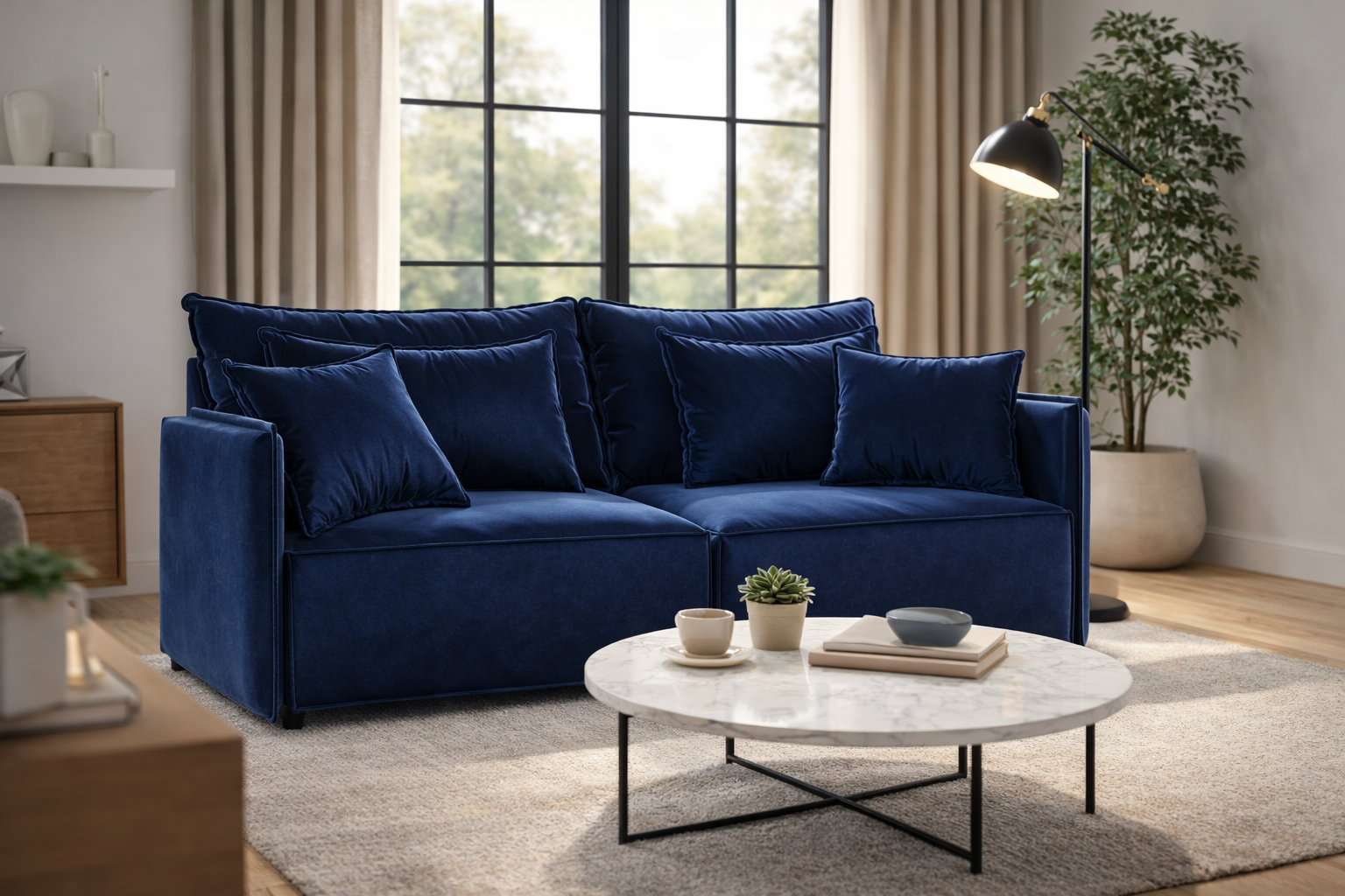 Sofa aus Samt mit Schlaf-Funktion FABIEN in Marineblau