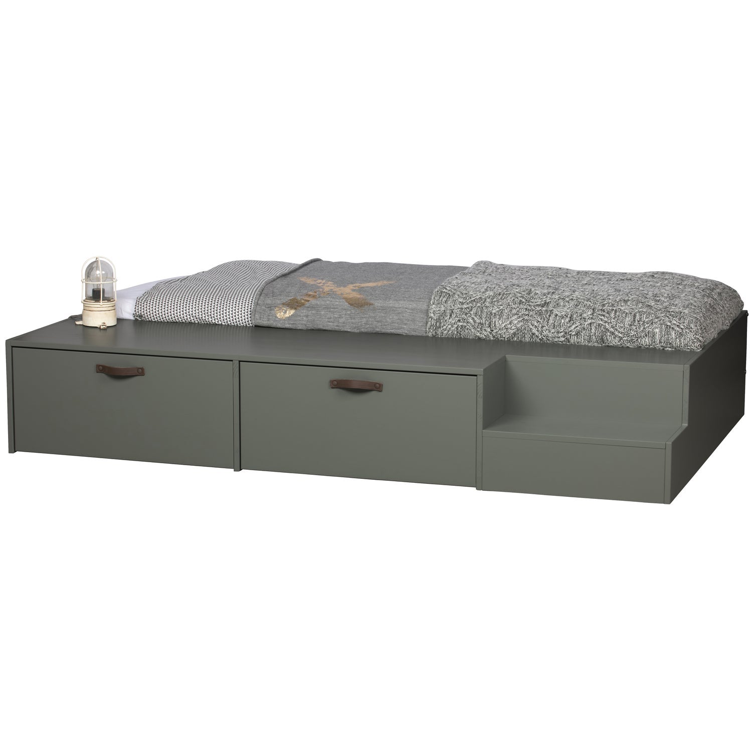 Bett mit Schubladen STAGE graugrün