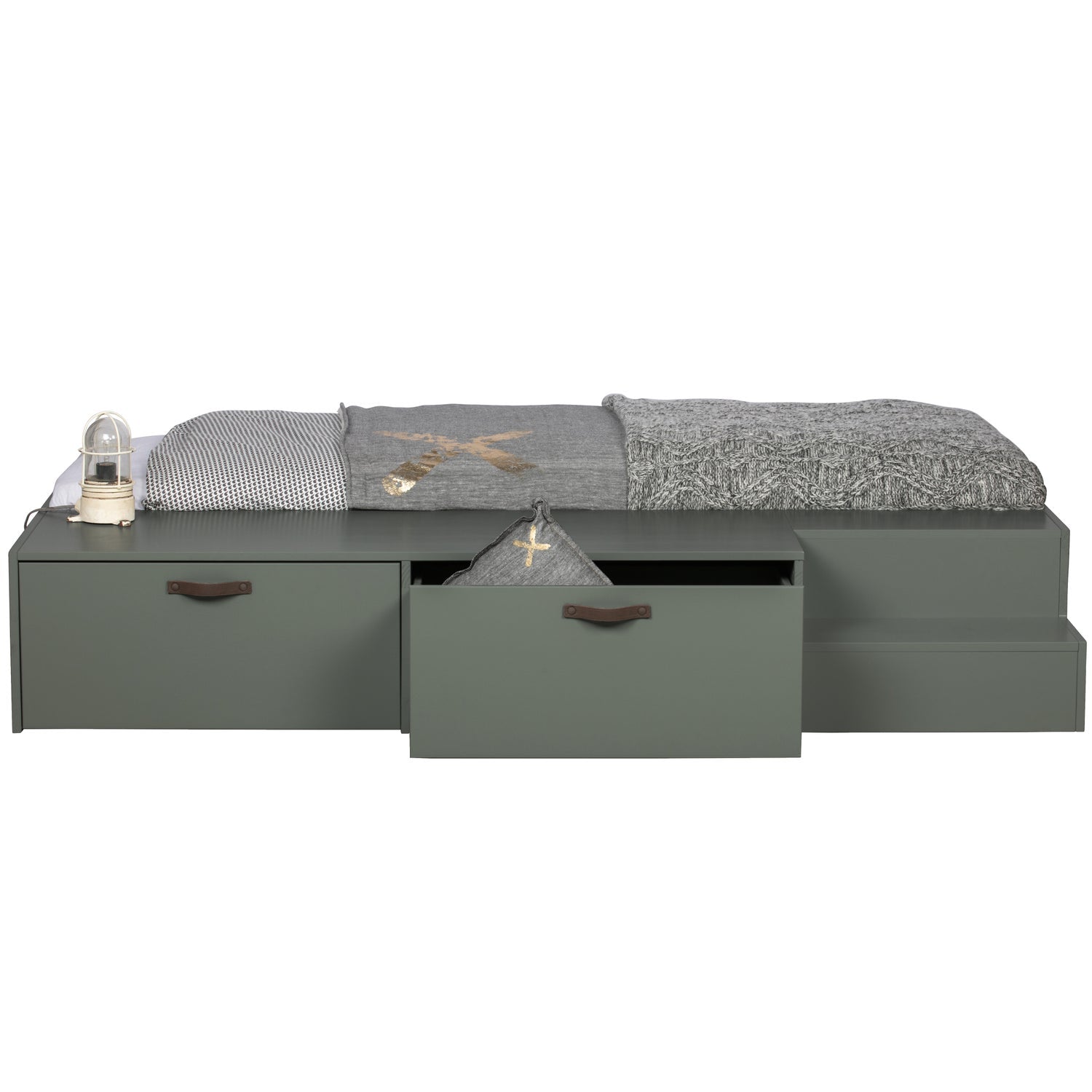 Bett mit Schubladen STAGE graugrün