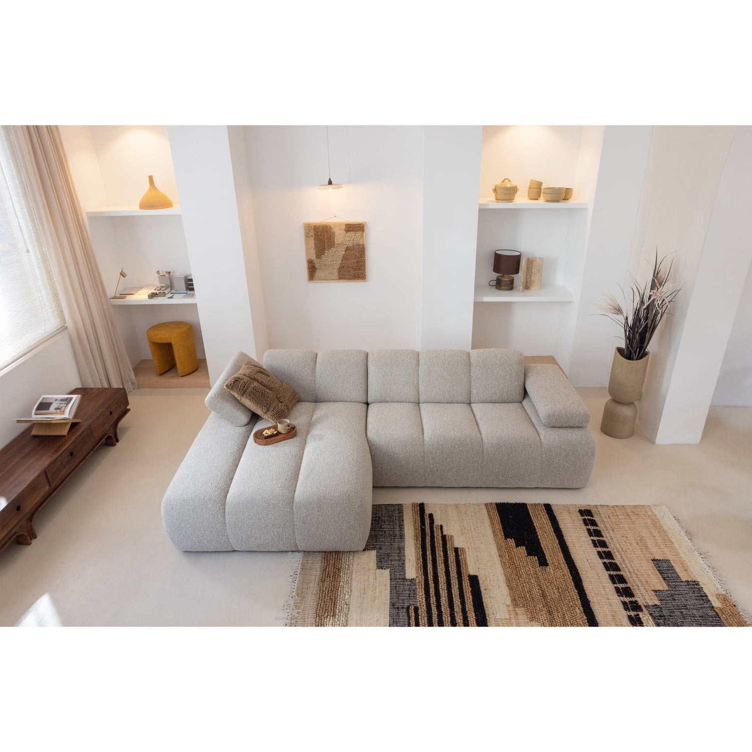 Modulares Sofa MOJO - linksseitiger Chaiselongue in Ecru Bouclé