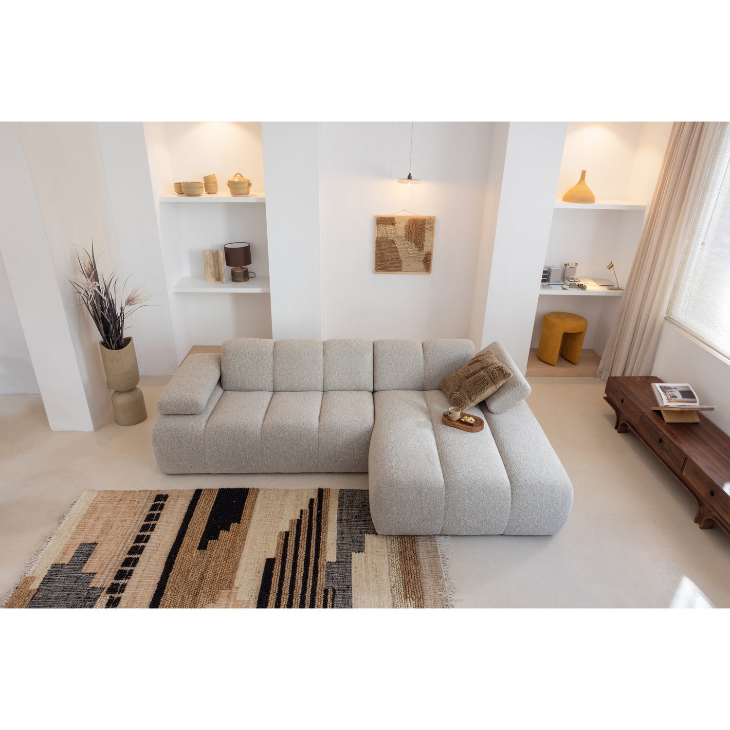 Modulares Sofa MOJO - rechtes Eckelement ecru Schafwolle